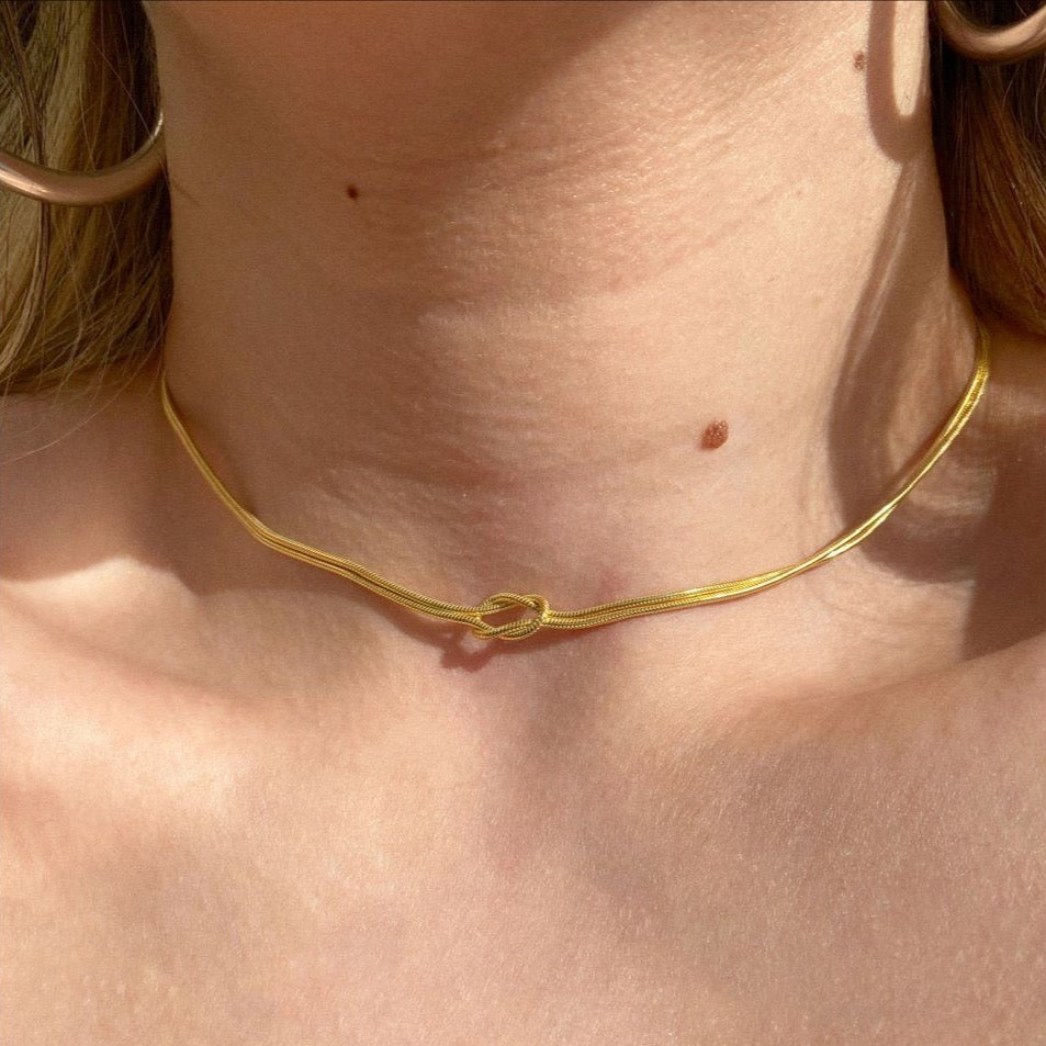 Knot Chain Choker Necklace In Sterling Silver - Gold