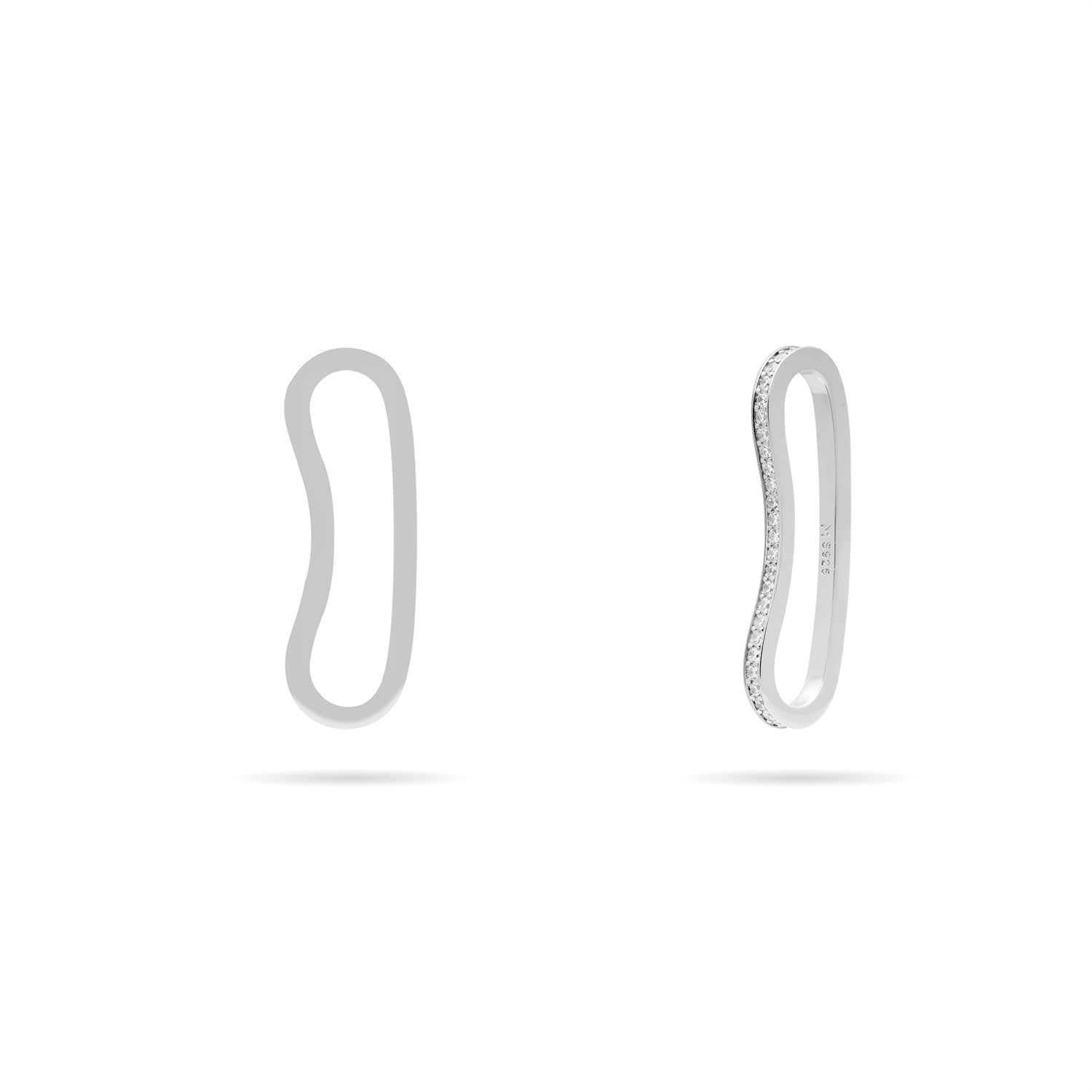 Long Curvy Thin Bar Ear Cuff With Pave Cz - Silver