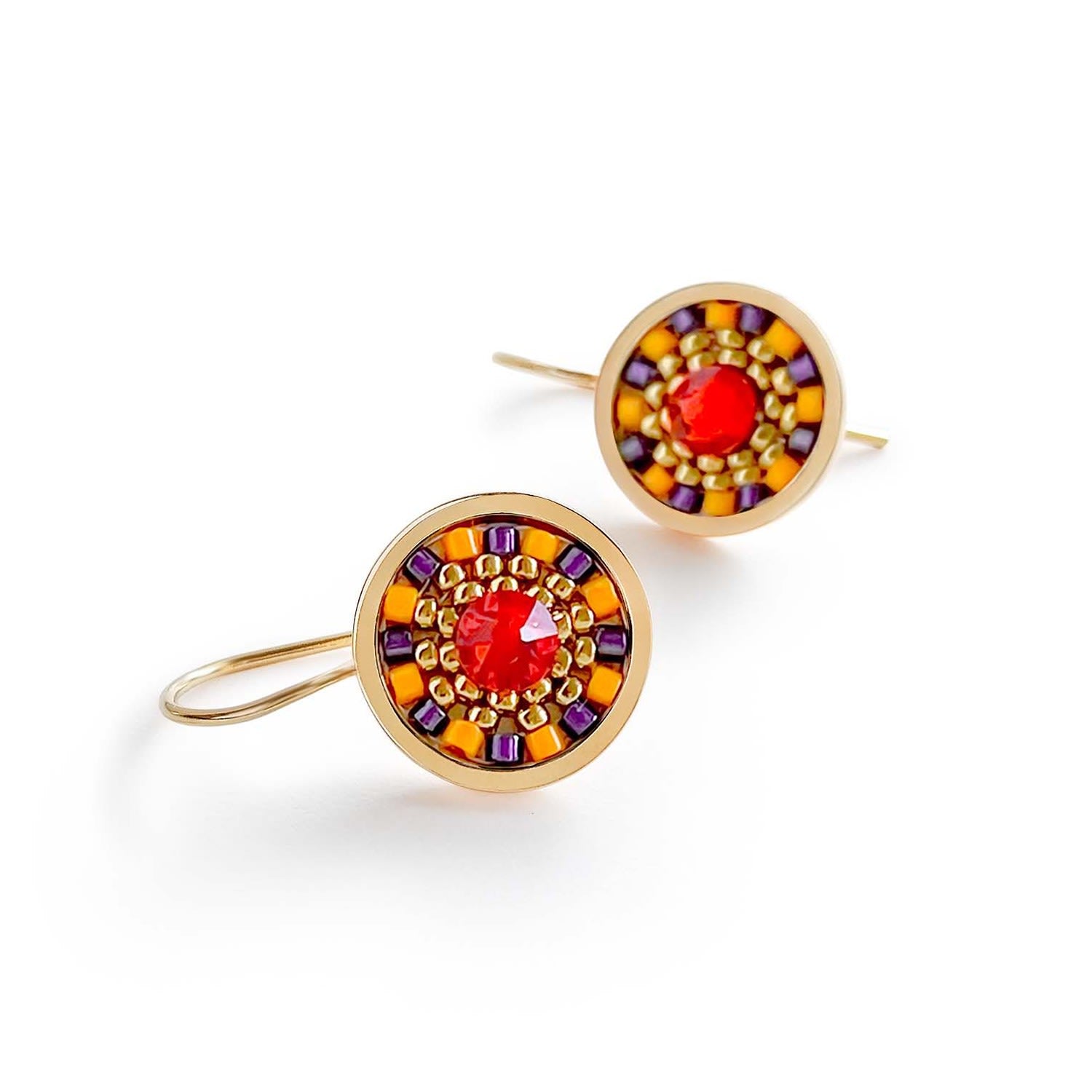 Striped Medallion Drop Earrings - Bird Of Paradise