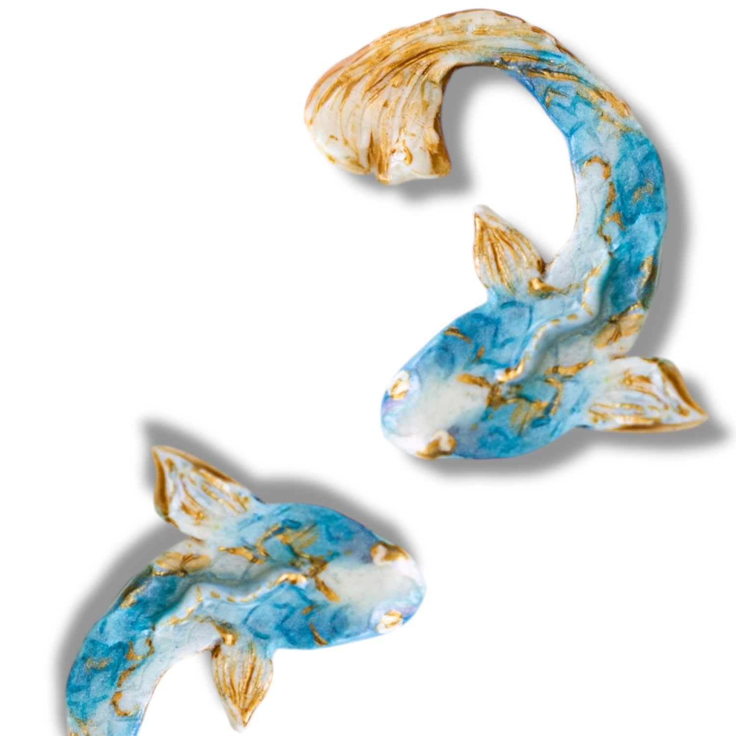 Koi - Blue Asymmetrical Fish Earrings