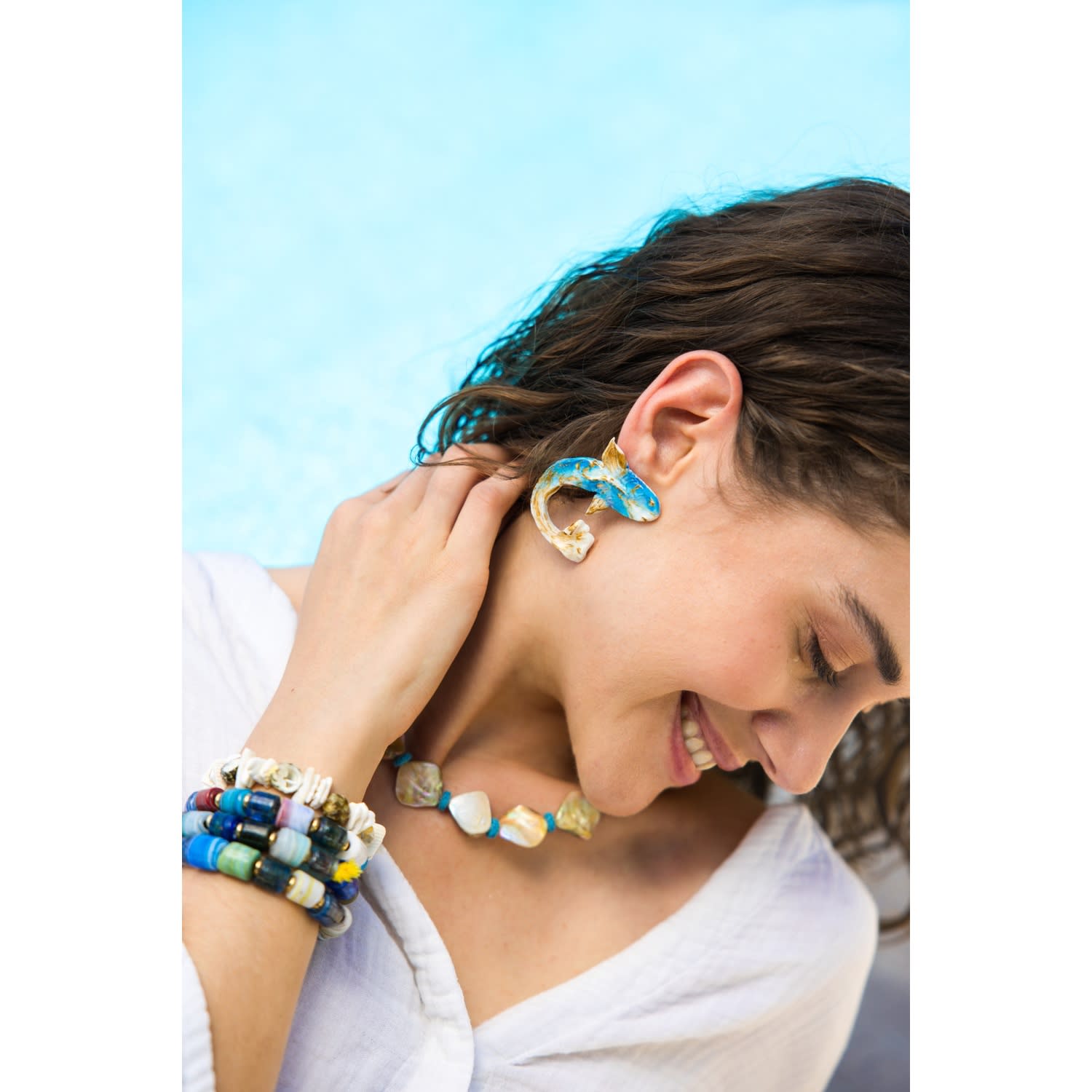 Koi - Blue Asymmetrical Fish Earrings