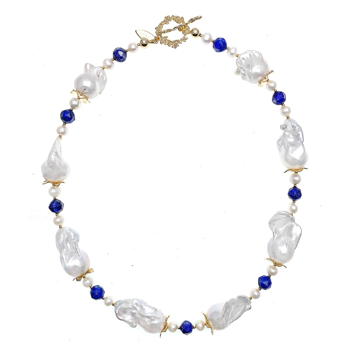 Baroque Pearls With Lapis Timeless Necklace