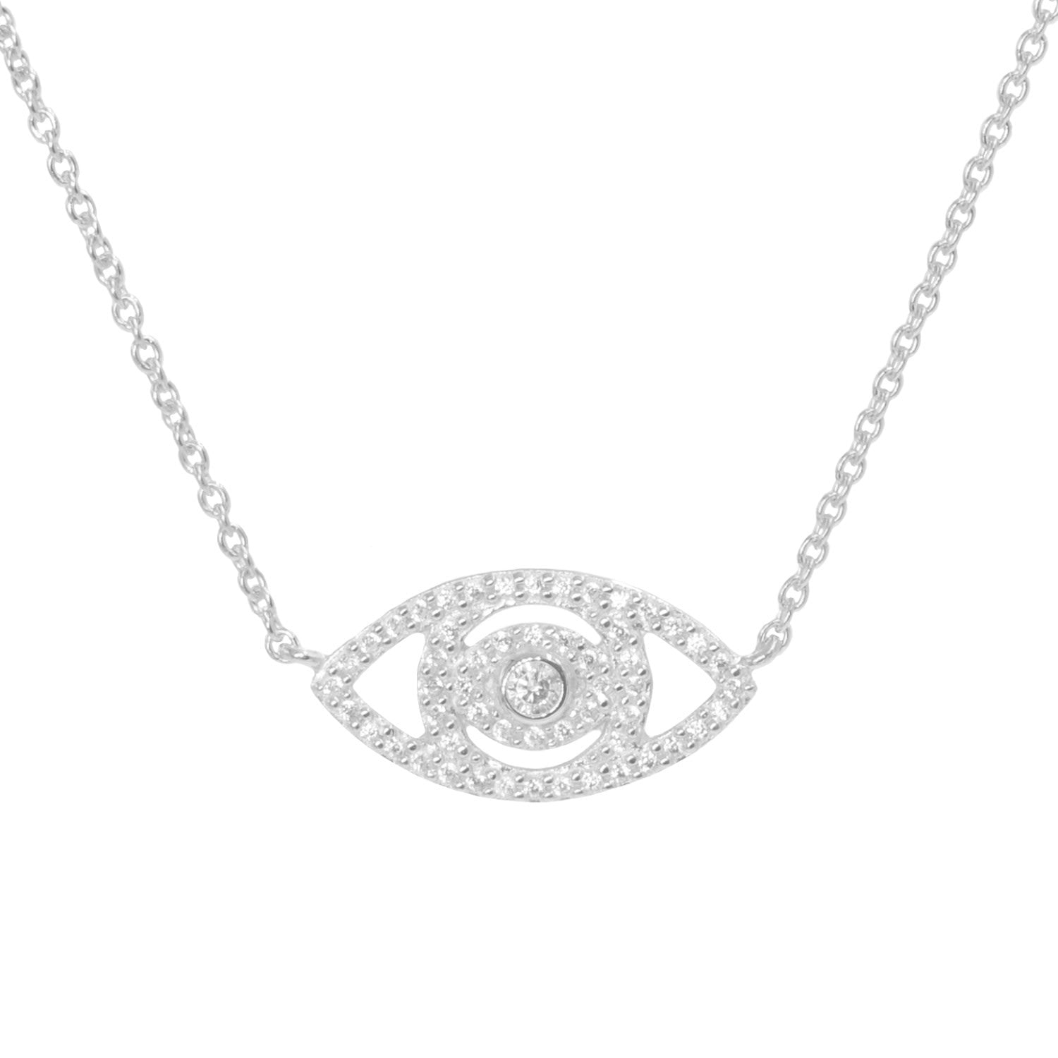 Evil Eye Crystal Necklace Silver