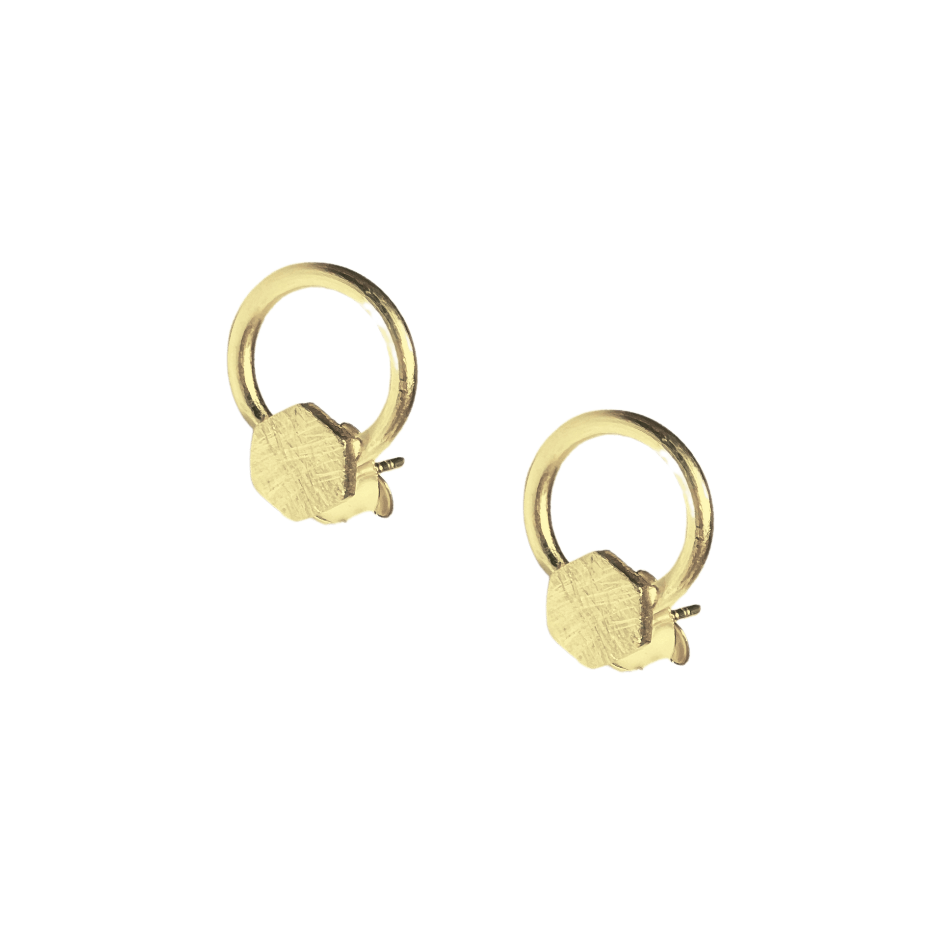 Sterling Silver Natural Textured Hexagon Stud Earrings - Gold