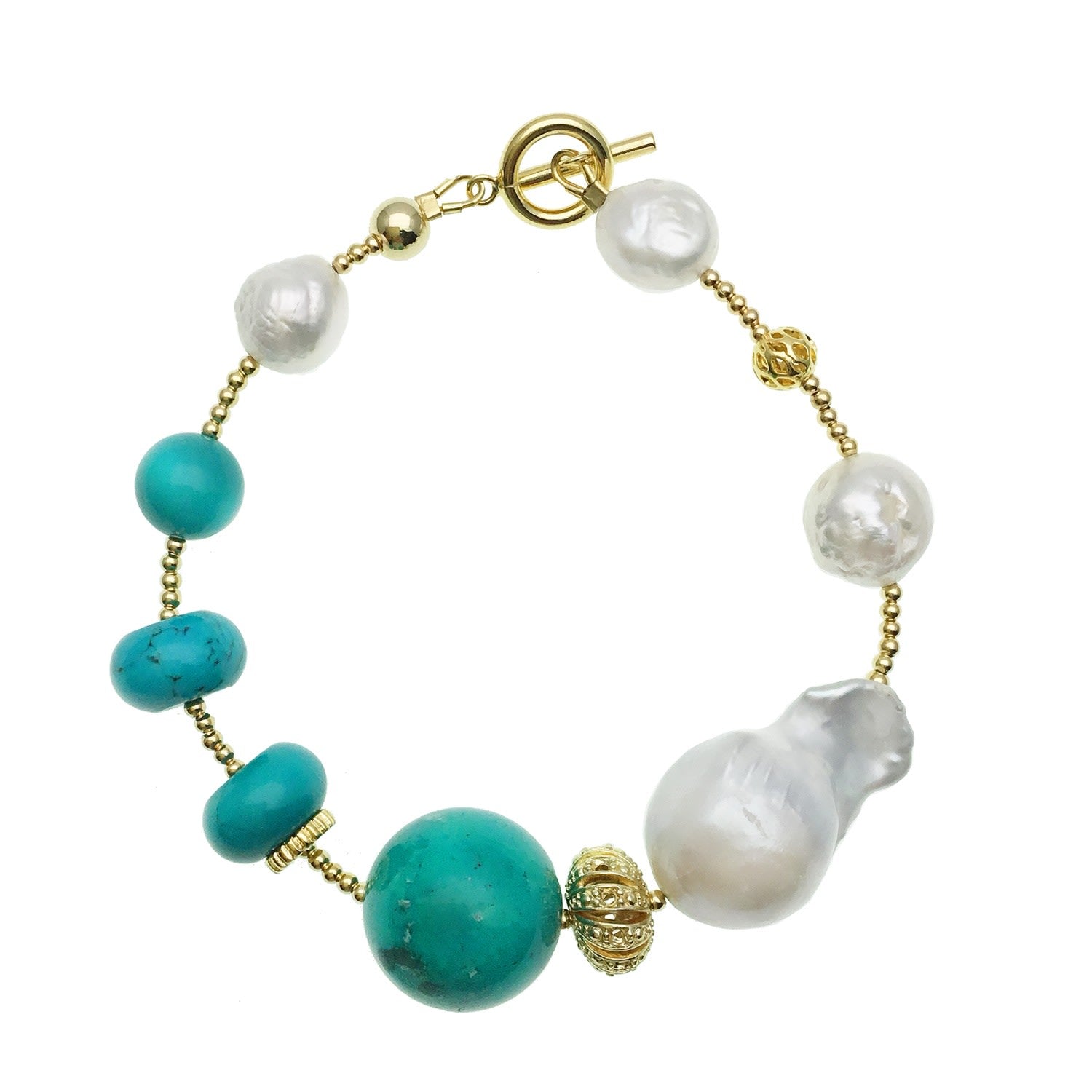Freshwater & Turquoise With Baroque Bracelet
