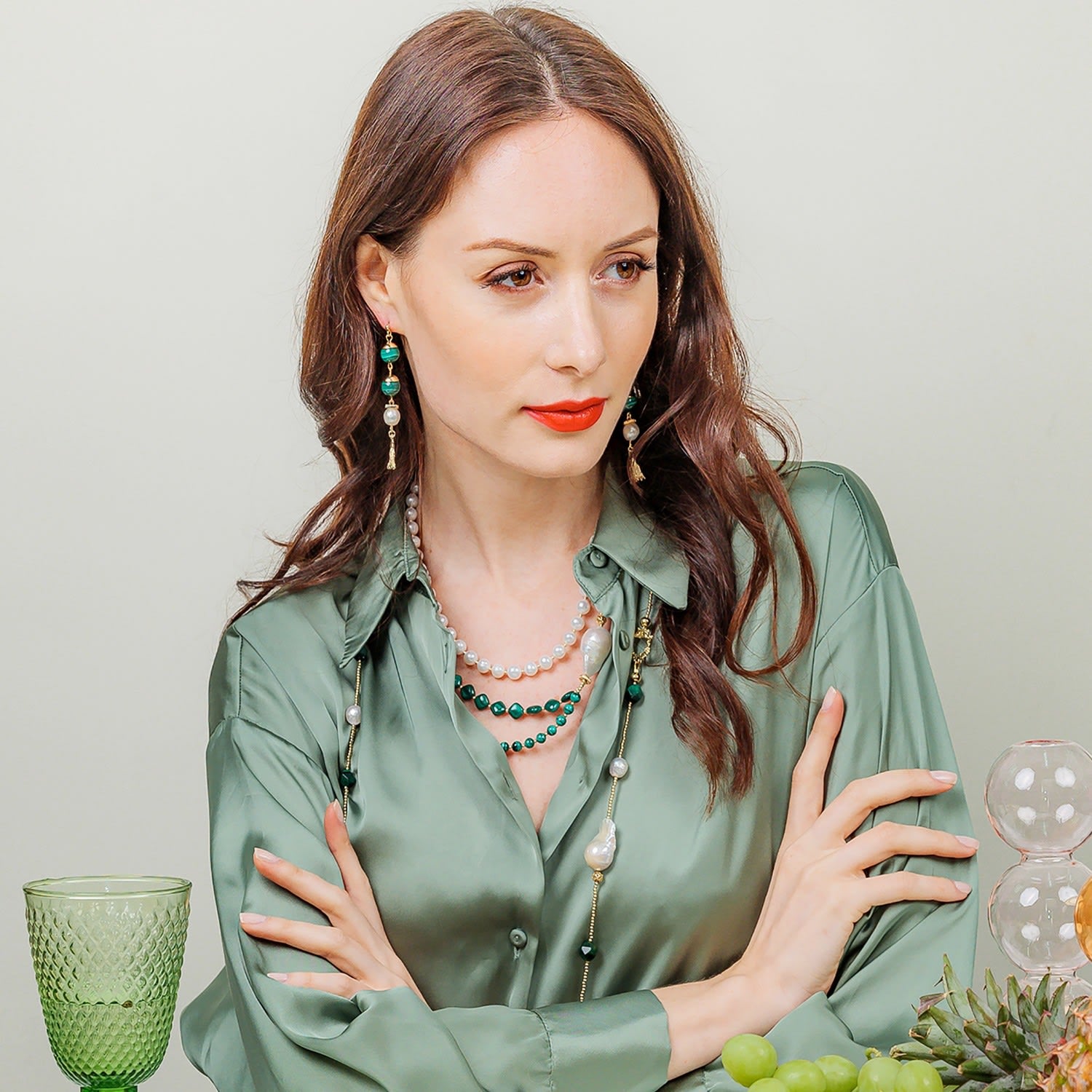 Malachite With Freshwater Pearl Multi-Way Long Necklace