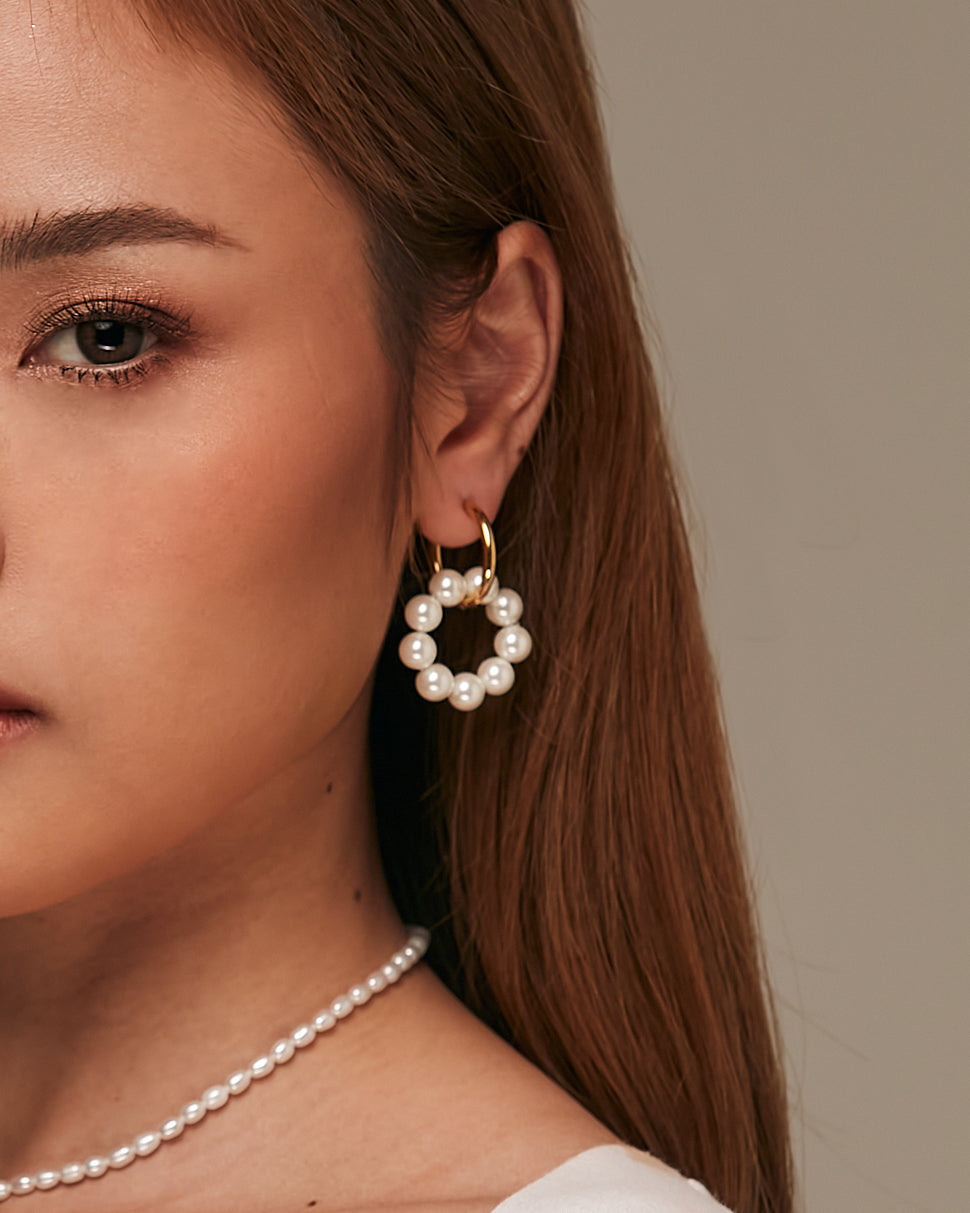 Elise Pearl Double Hoop Earrings