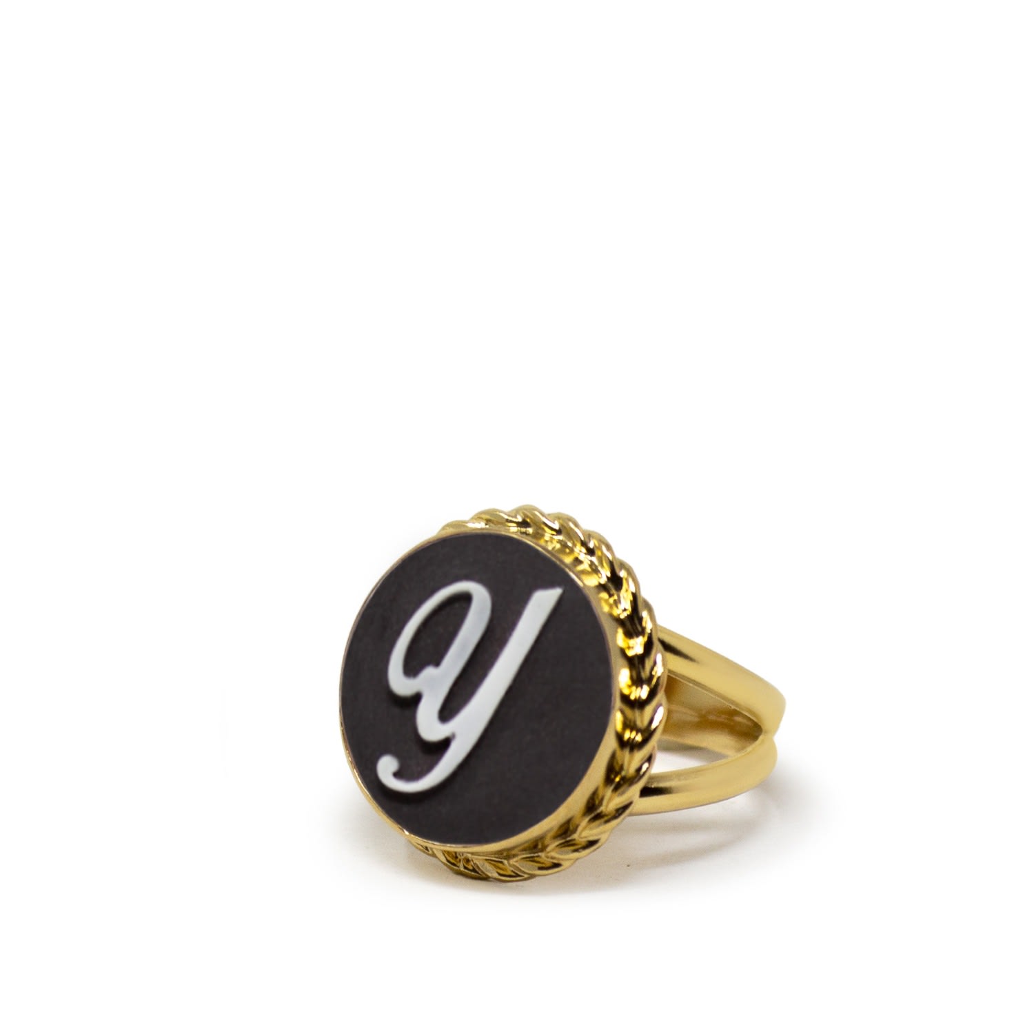 Gold Vermeil Black Cameo Ring Initial Y