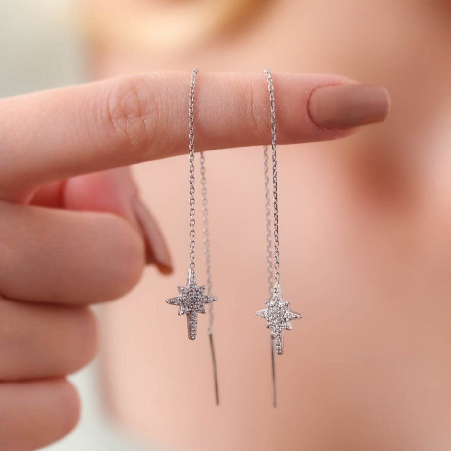 Northernstar Starburst Sterling Silver Chain Drop Earring - Silver