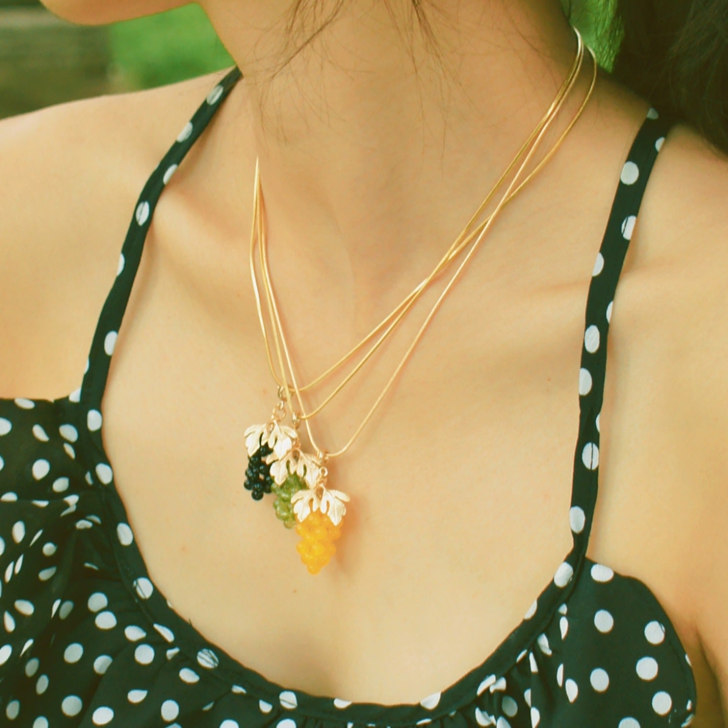 Very Grapeful Gemstone Grape Pendant Necklace - Natural Red Garnet