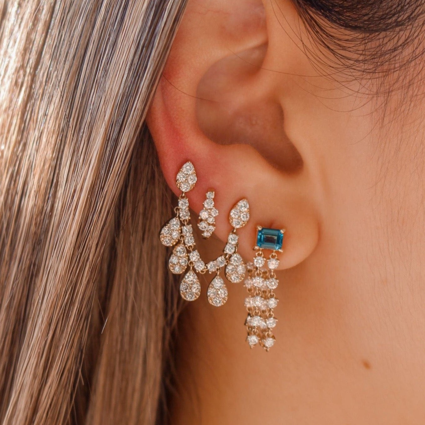 Gold Diamond Cluster Mini Hoop