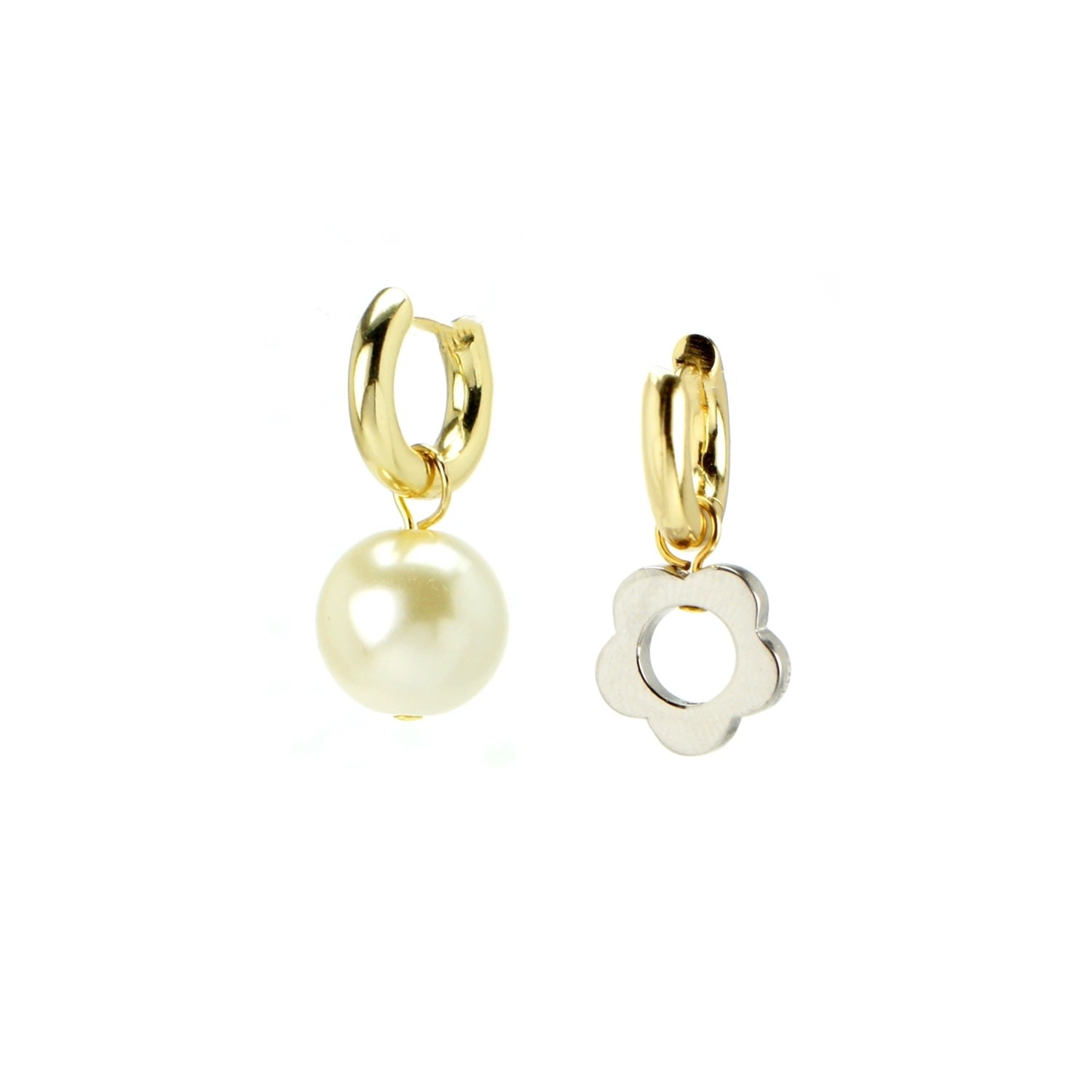 Flower Power Mismatched Huggie Hoop Earrings, Gold Vermeil/Sterling Silver