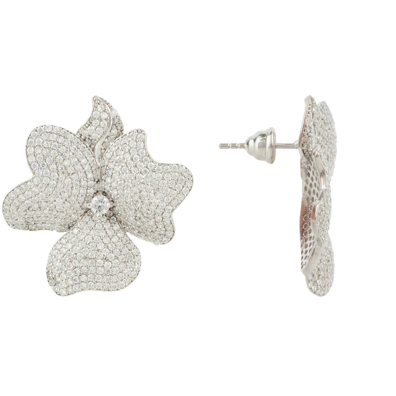 Flower Large Stud Earrings Silver