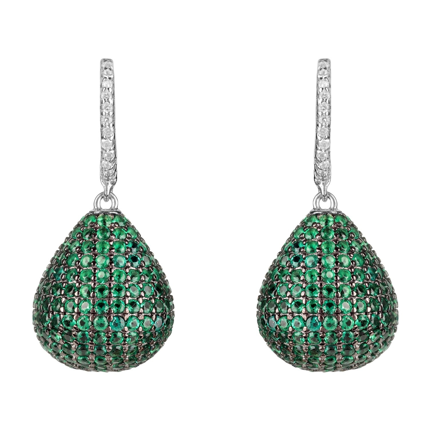 Valerie Pear Drop Gemstone Earrings Silver Emerald Green