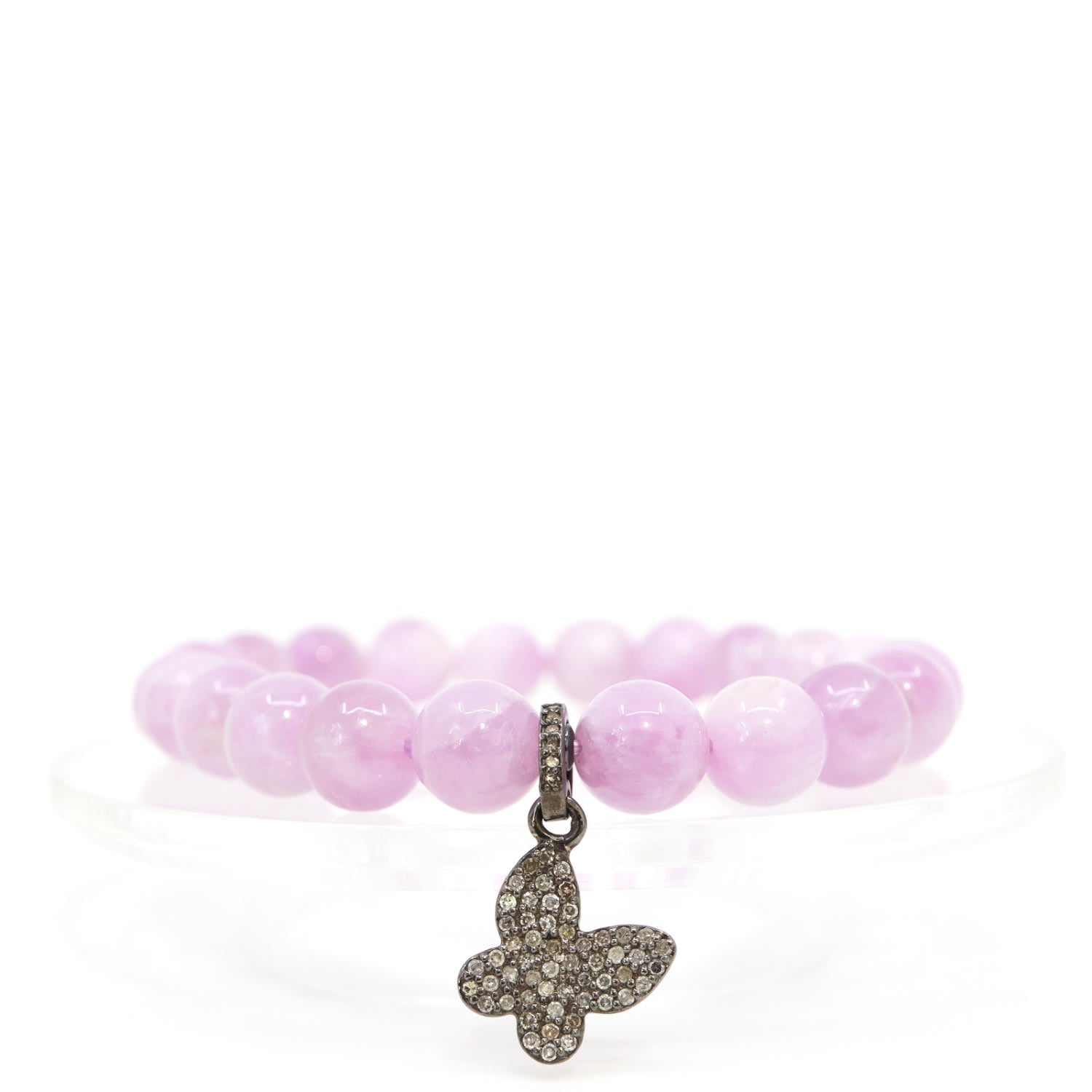 Kunzite & Butterfly Diamond Charm Beaded Bracelet