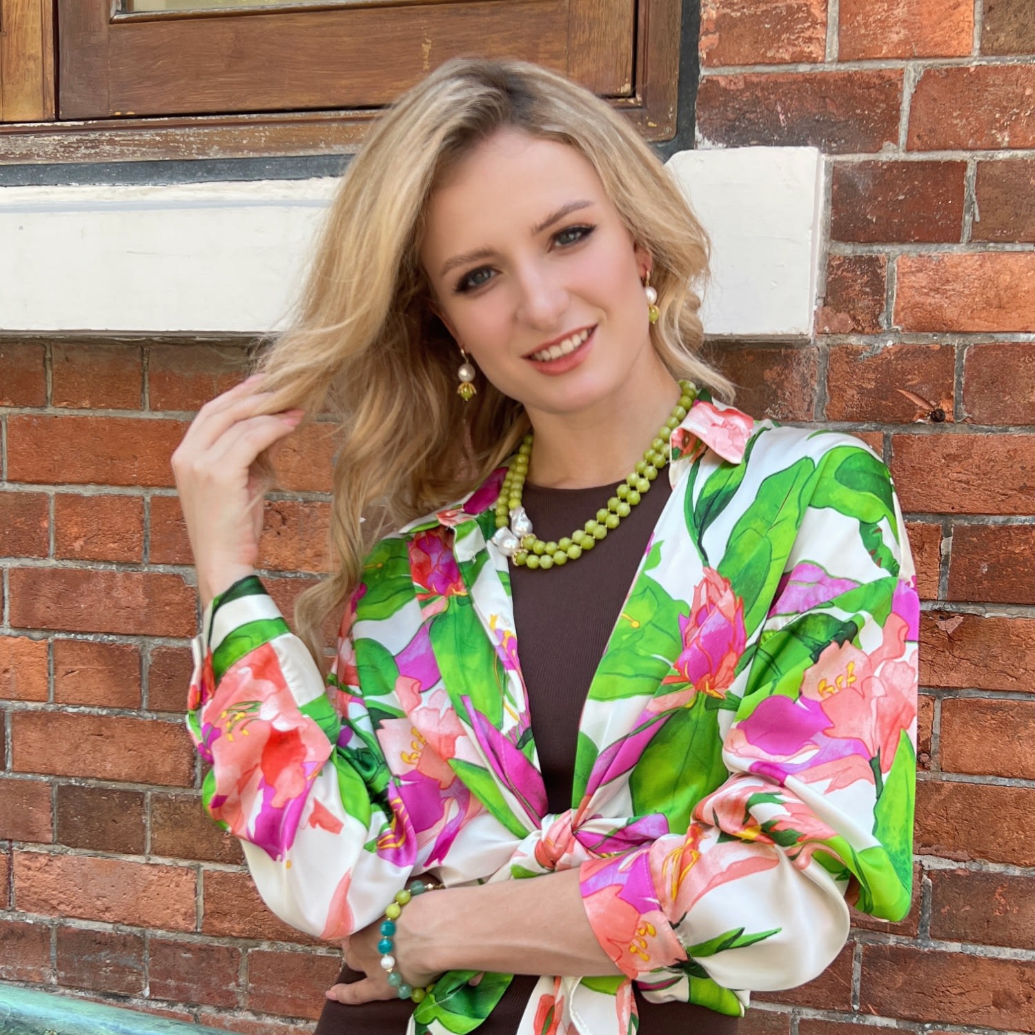 Irregular Freshwater Pearls With Grass Green Jade Dangle Earrings