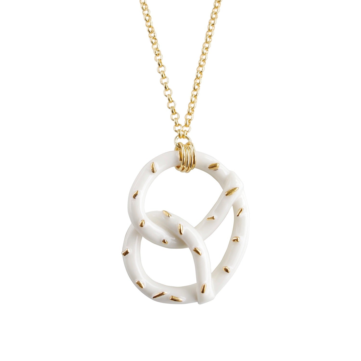 Golden Salted Porcelain Pretzel Pendant Necklace