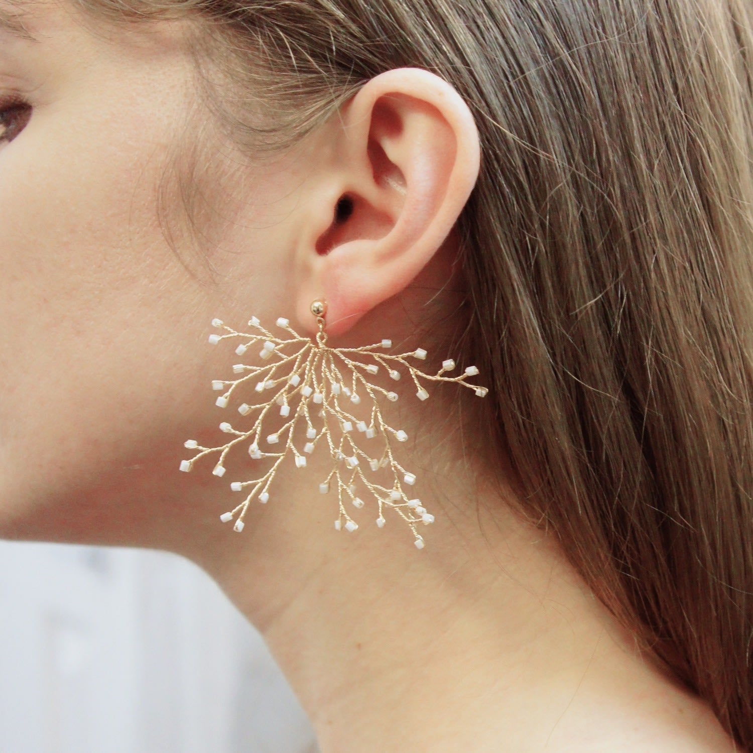 Soft Rime Bead-Embellished Branch Drop Earrings