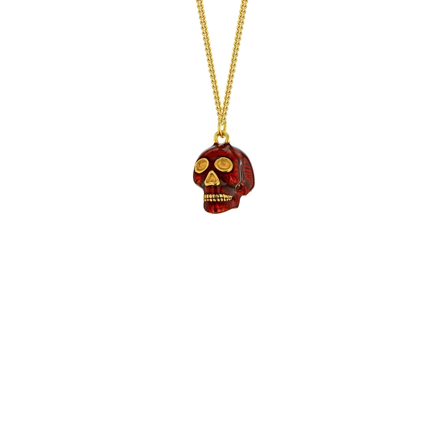 Red Enamel & 18Kt Gold Plated Skull Earring On Gold Hoop
