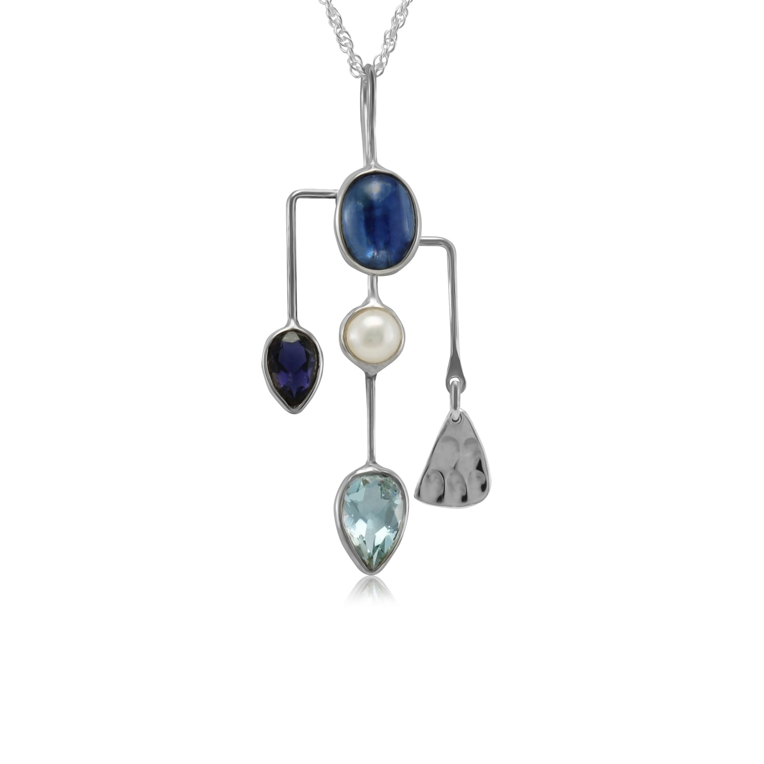 Kyanite, Iolite, Pearl, & Blue Topaz Contemporary Gemstone Necklace