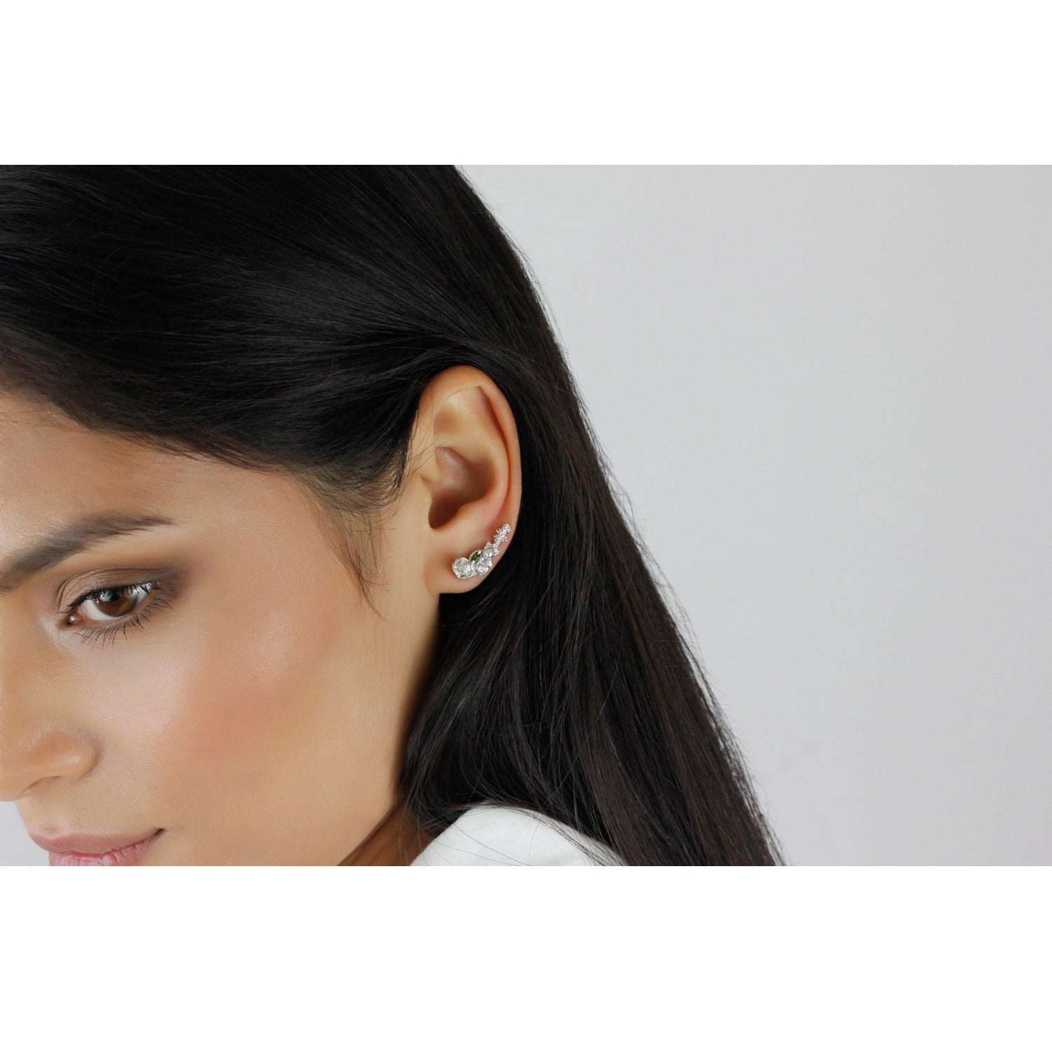 Rose Diamond & Tourmaline Climber Earring Single - Silver