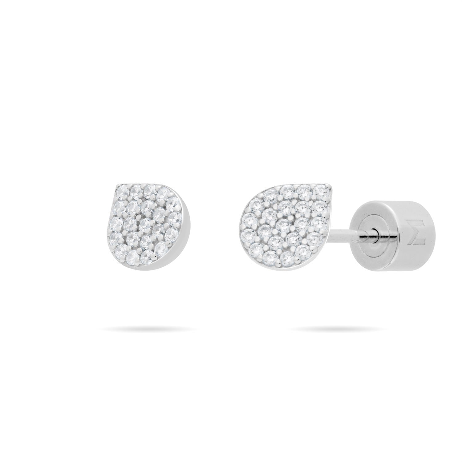 Waterdrop Bud Stud Earrings With Pave Cz - Silver