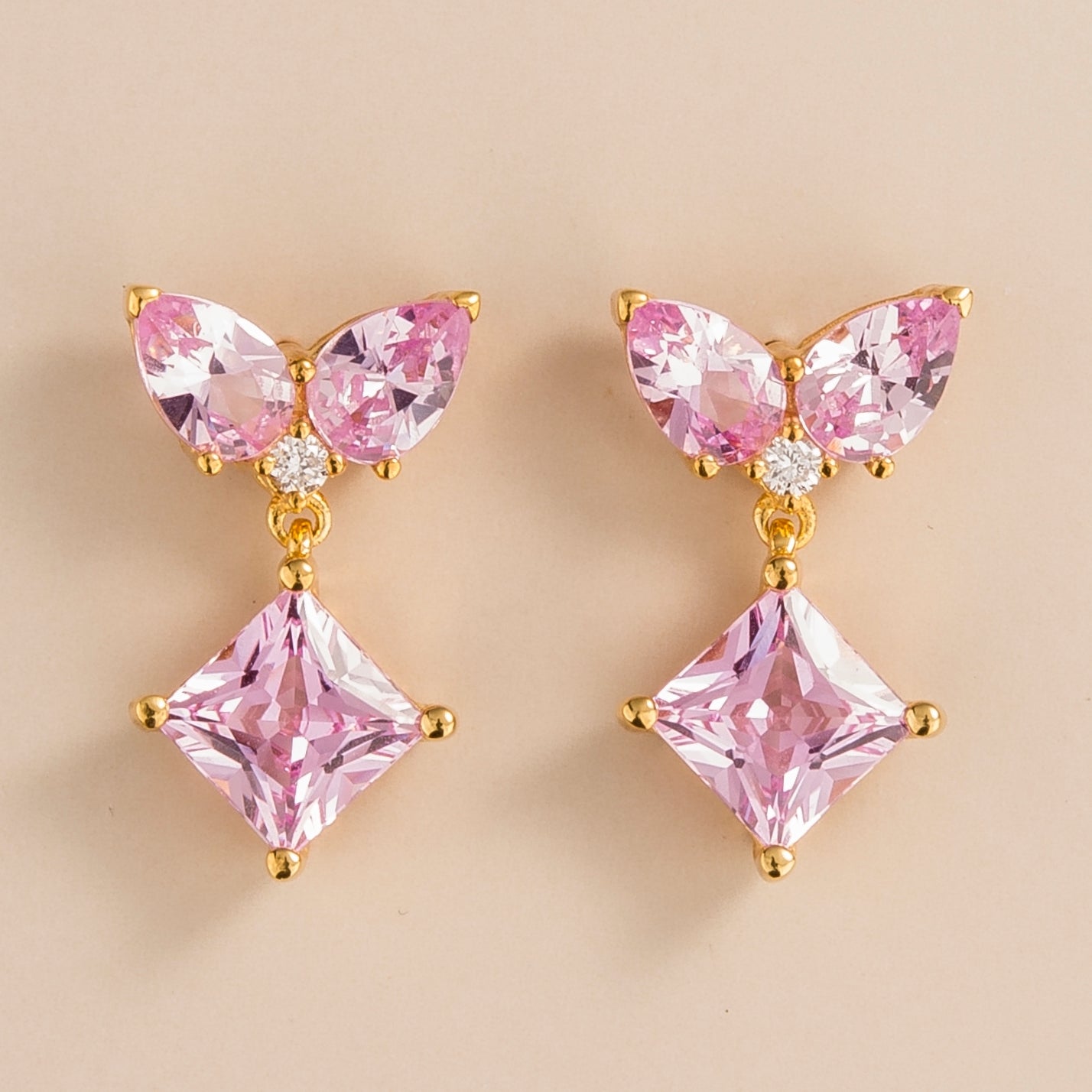 Amore Gold Earrings Pink Sapphire & Diamonds