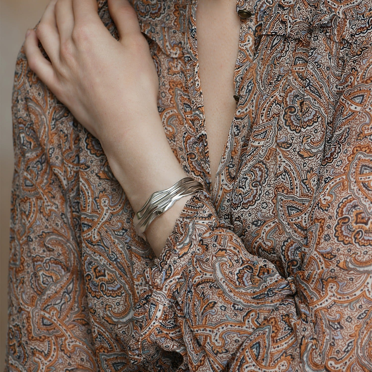 Lunan Sterling Silver Thick Chunky Wave Bangle