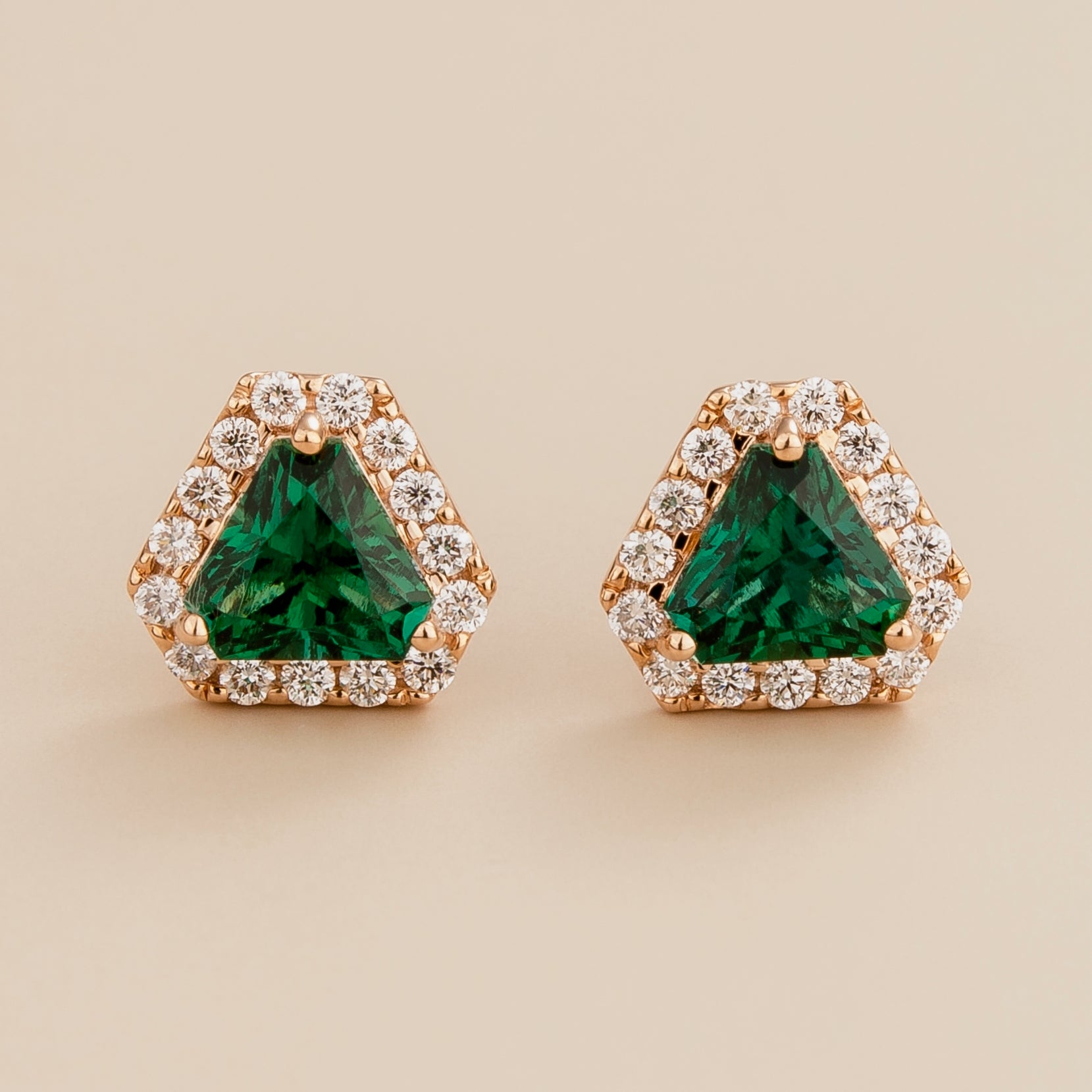 Diana Rose Gold Earrings Emeralds & Diamonds