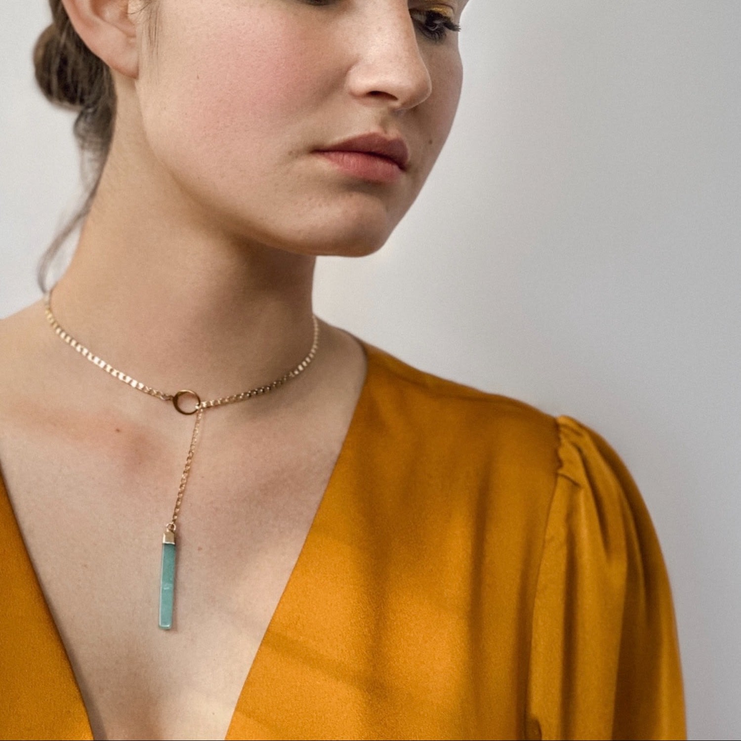 Gold And Jade Lariat Necklace