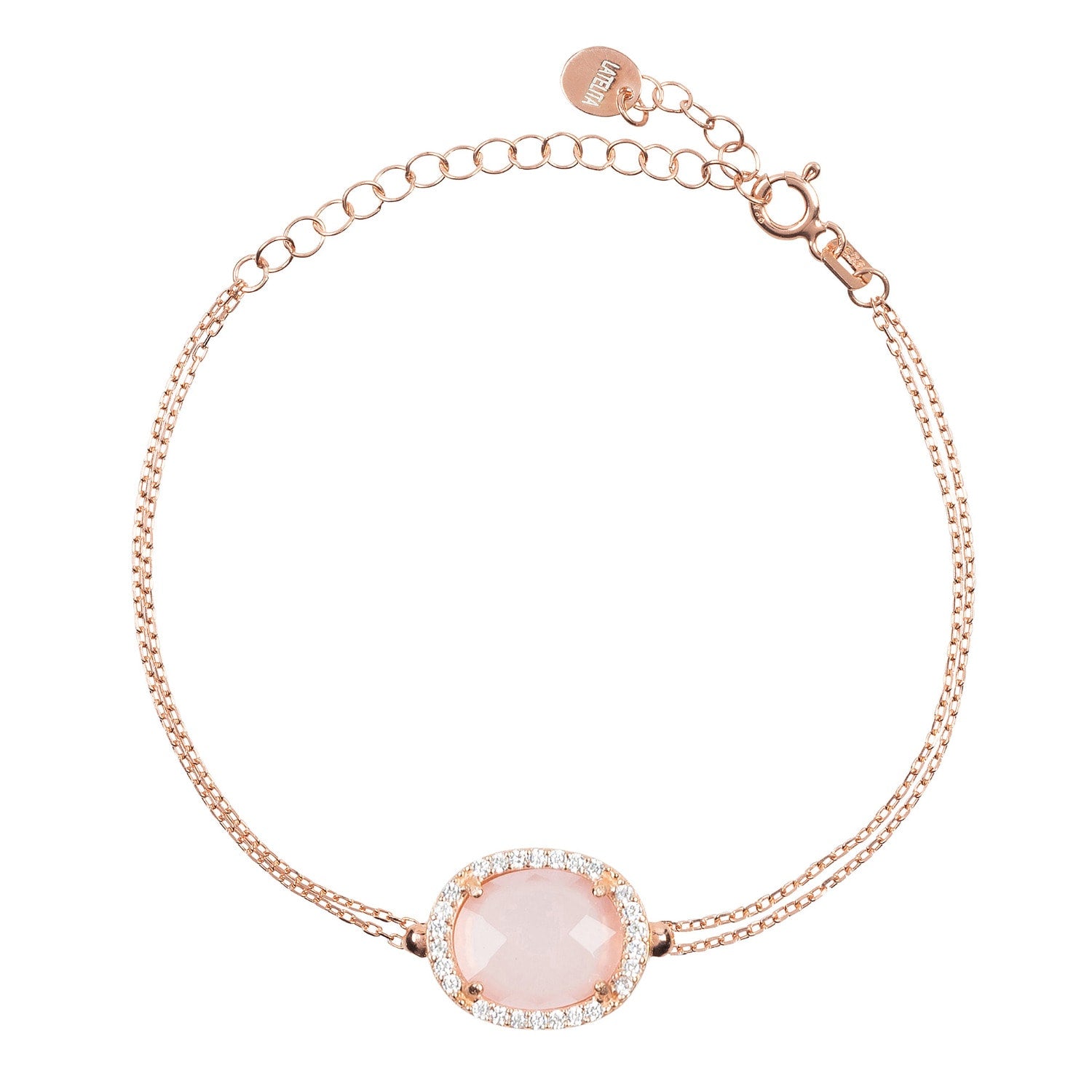Beatrice Oval Gemstone Bracelet Rose Gold Rose Quartz