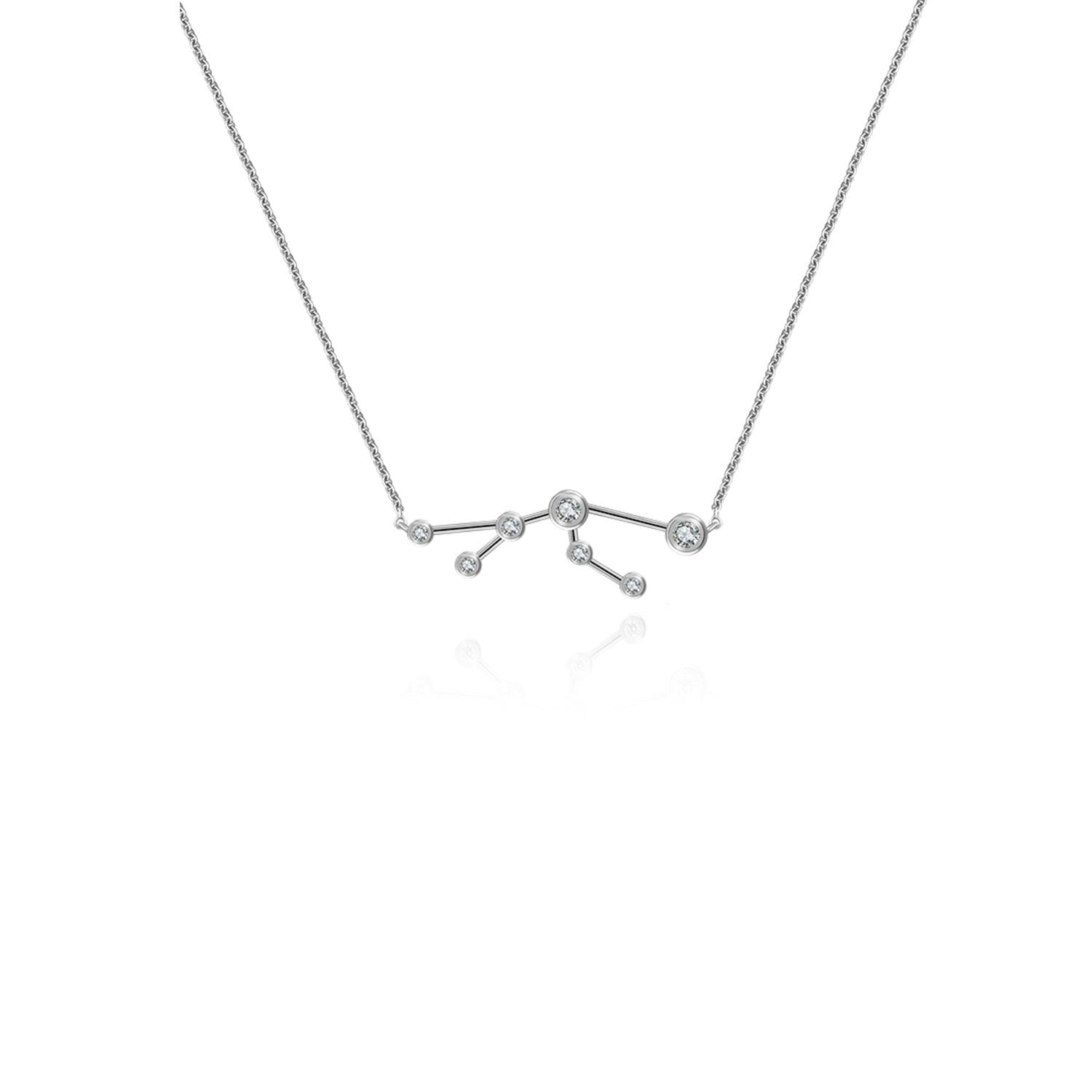 Taurus Zodiac Constellation Necklace 18K White Gold & Diamond