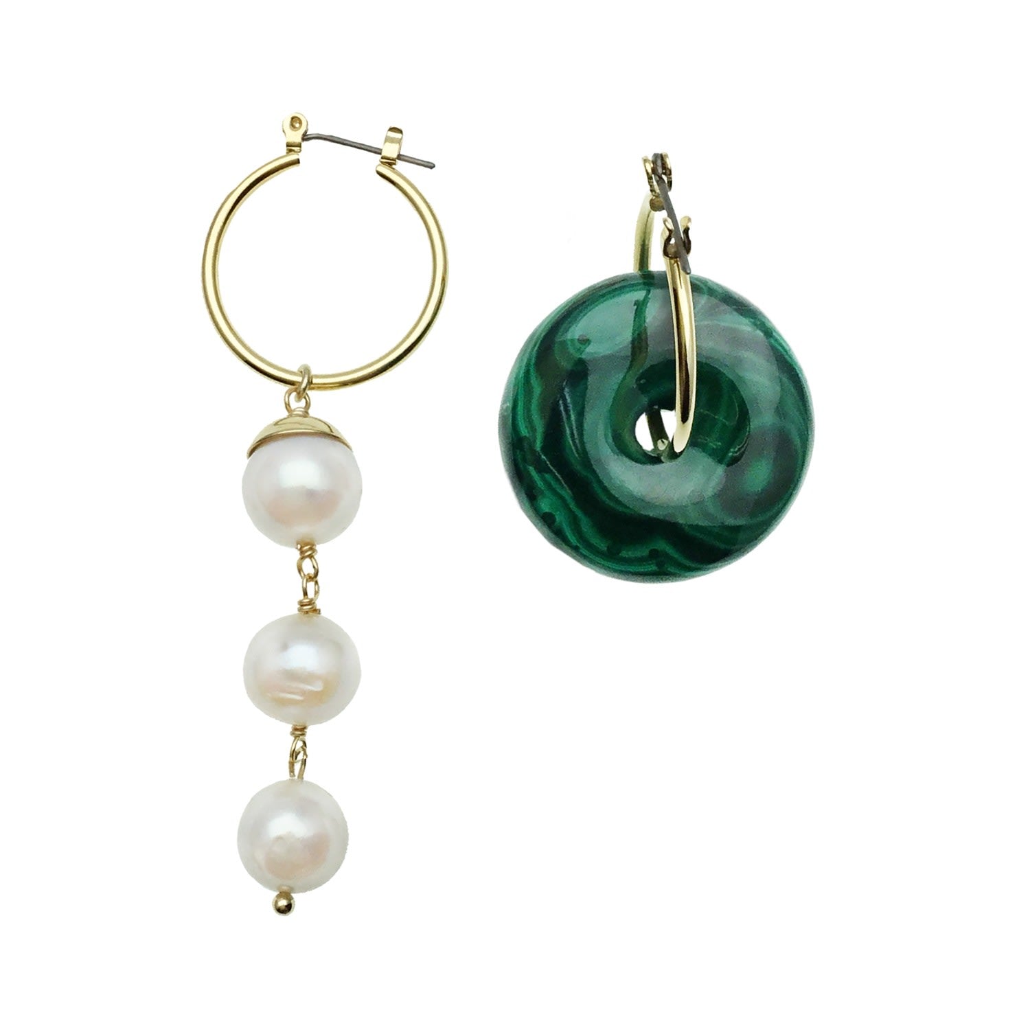 Round Malachite & Freshwater Pearls Clip On Earrings