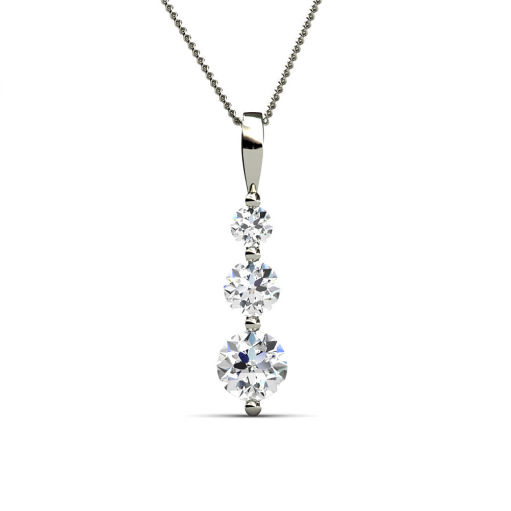 Willow 18K White Gold Plated 3 Stone Drop Pendant Necklace with Swarovski Crystals