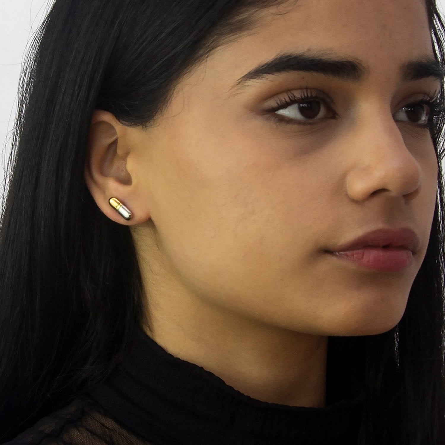 Pill Stud 2 Tone 18Kt Gold Plated & Sterling Silver