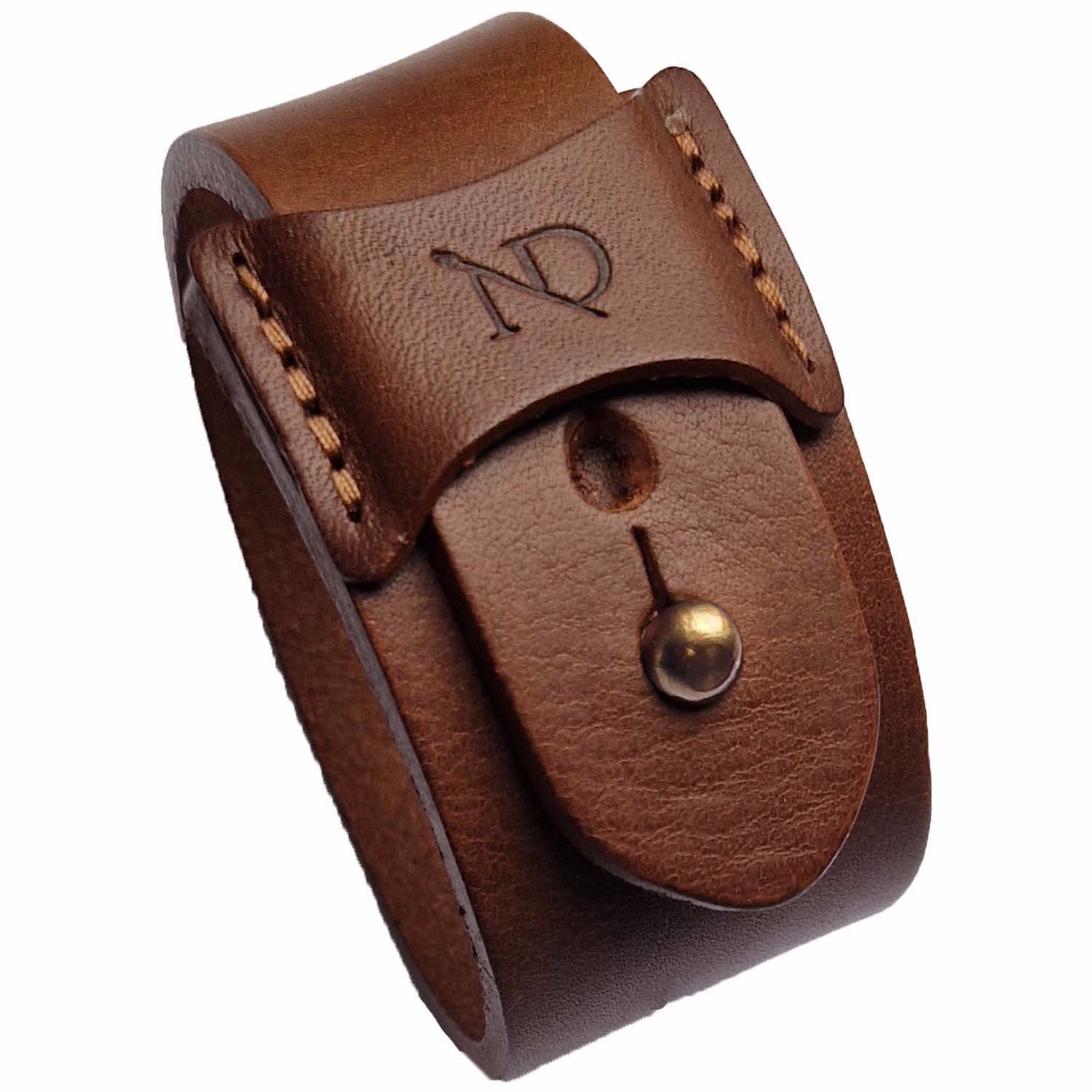 Finsbury Brown Natural Grain Leather Bracelet With Brass Button