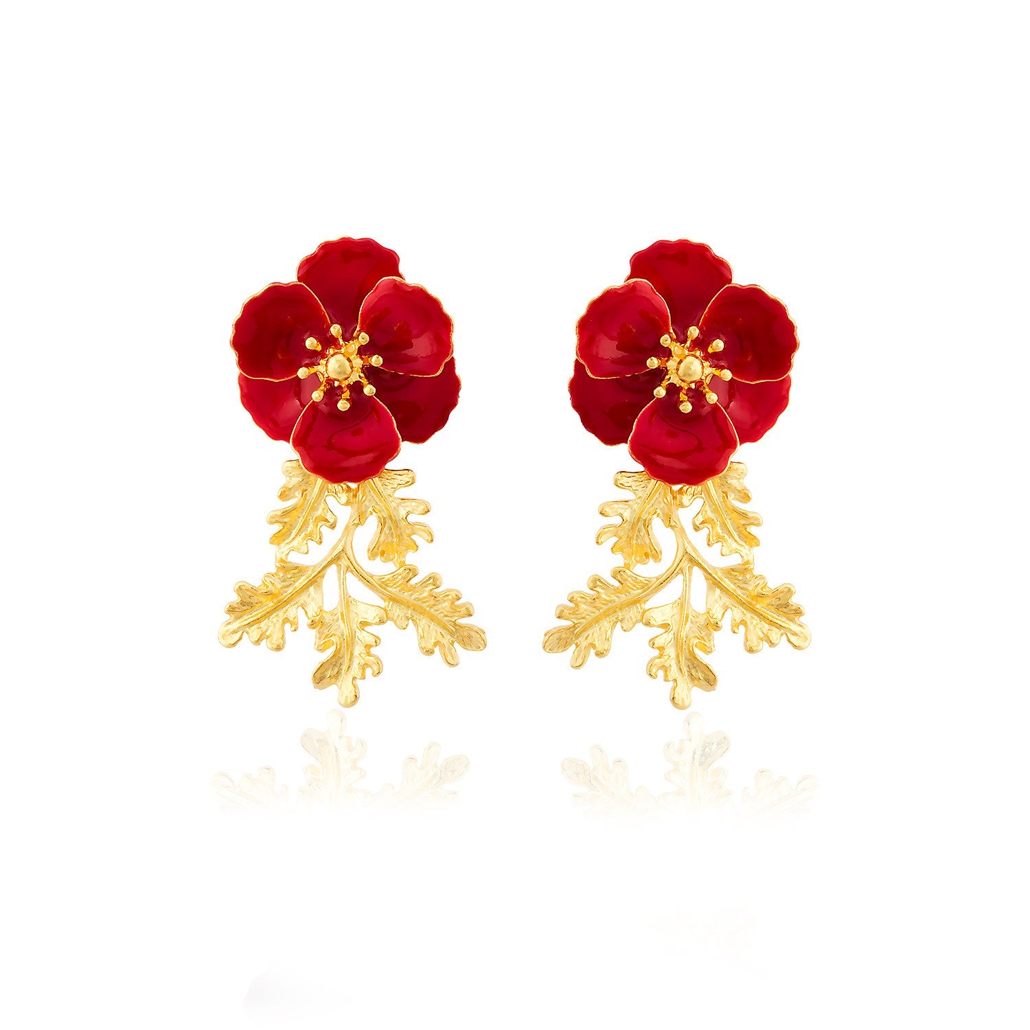 Red Leafy Blossom Flower Earrings