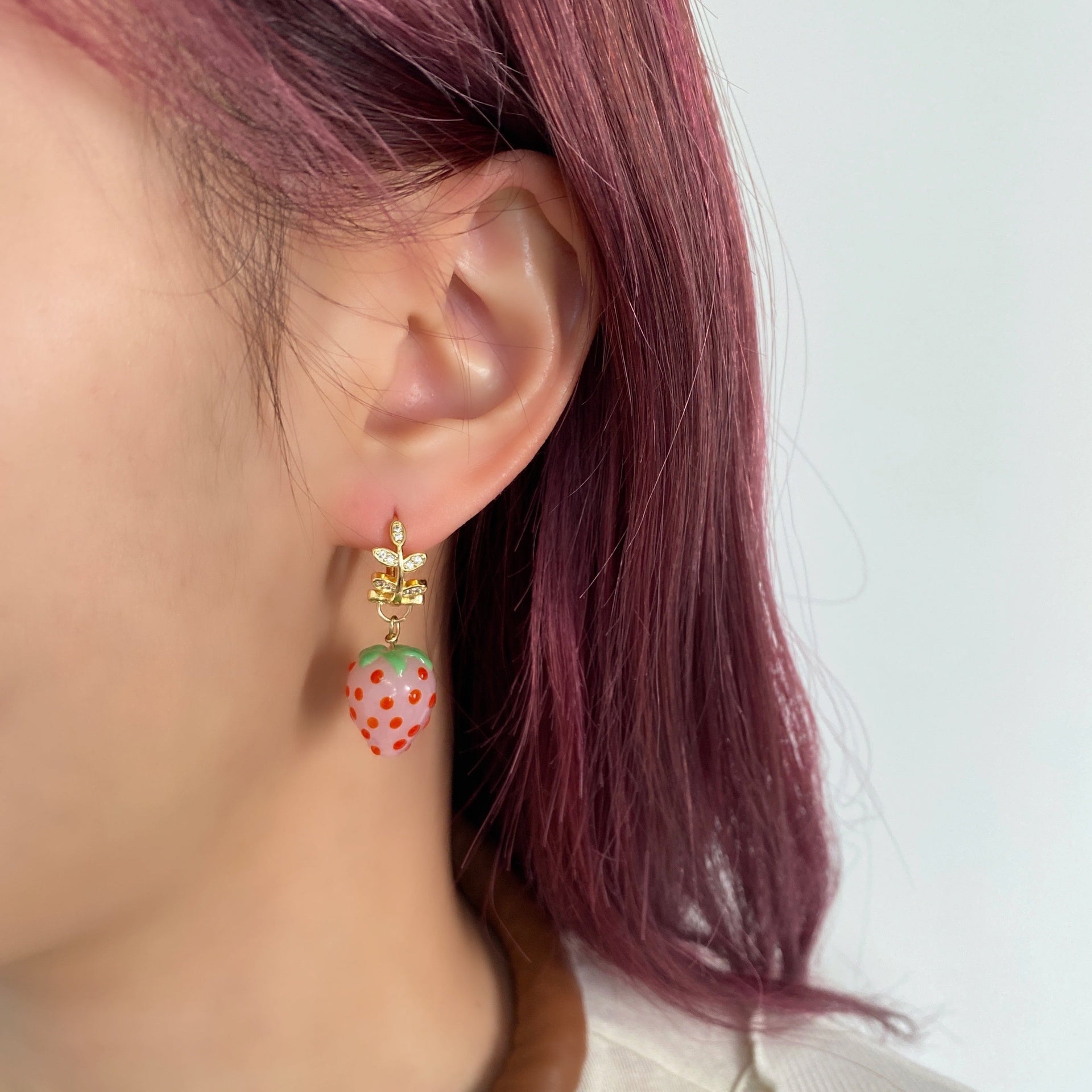 Strawberry Hoops Earring - Pink & Purple