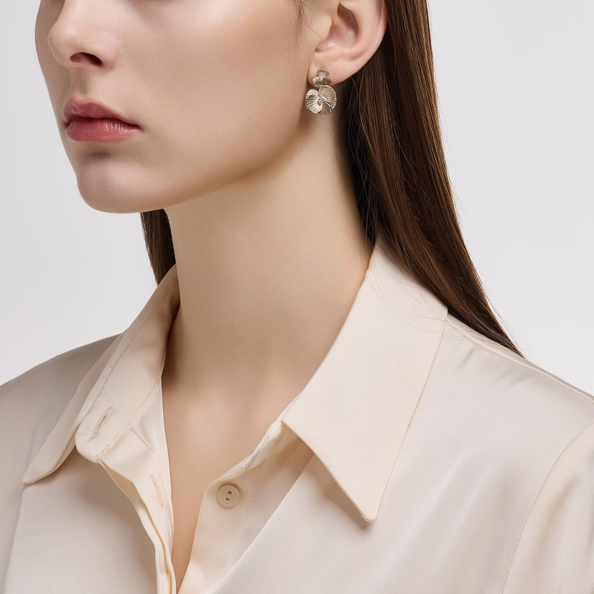 La D. D Poppy Flower Silver Drop Earring