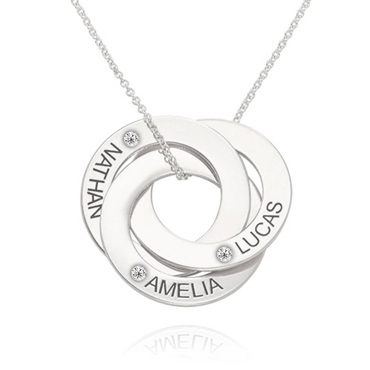 Russian Ring Necklace with Diamonds in 10K Solid White Gold