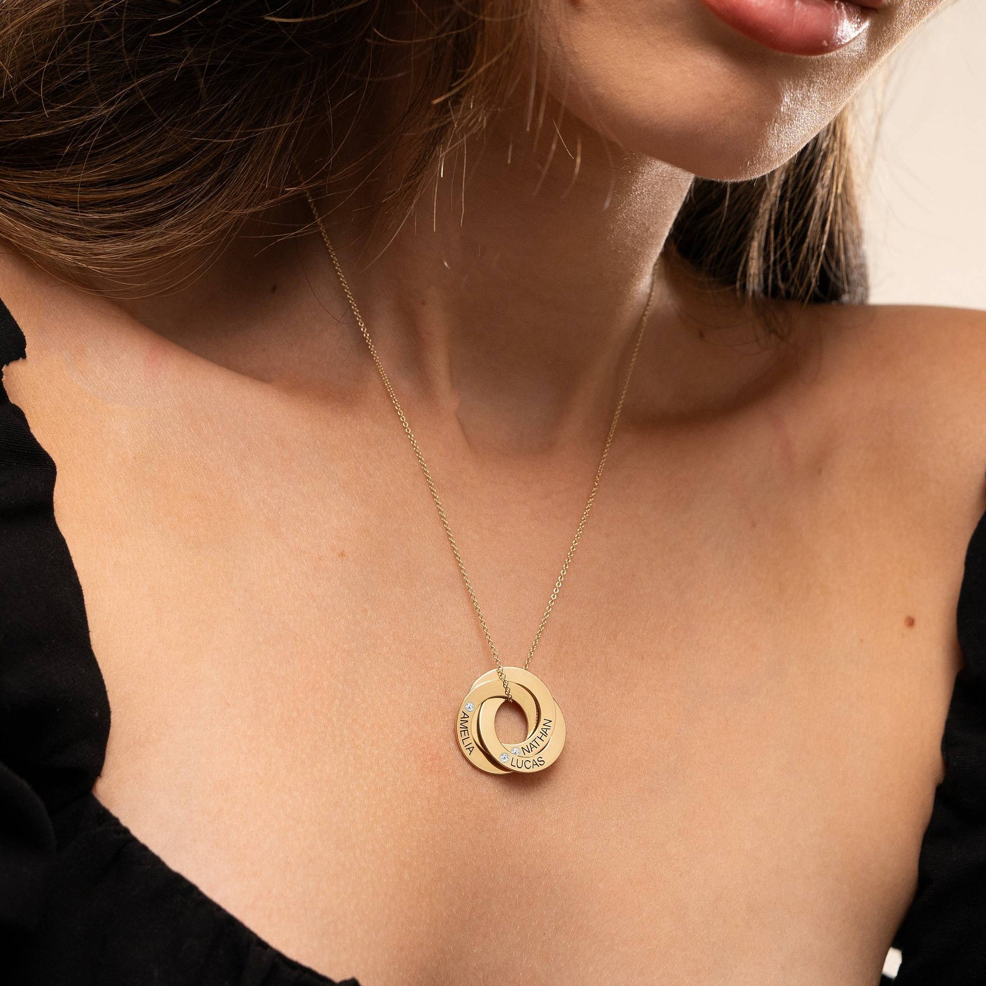 Russian Ring Necklace with Diamonds in 10K Solid Yellow Gold