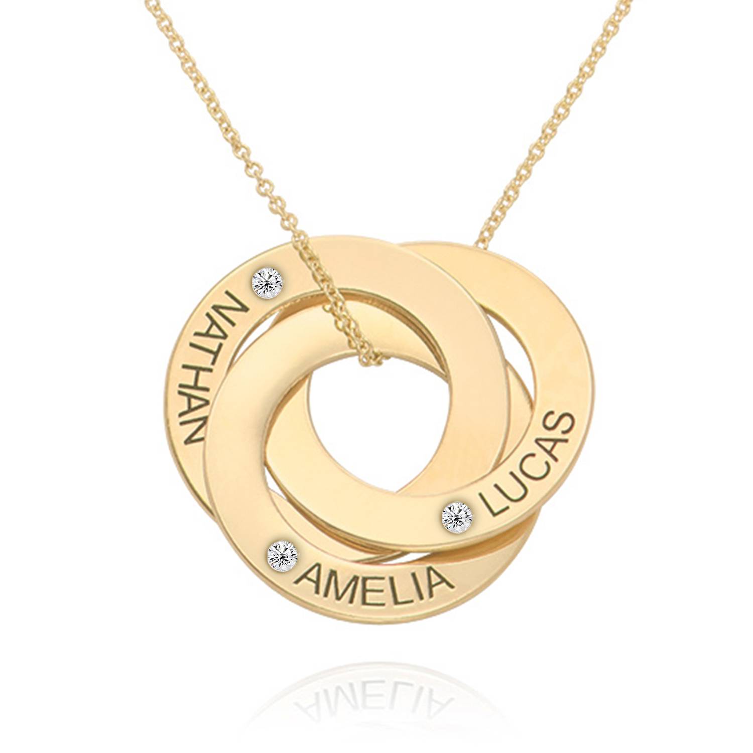 Russian Ring Necklace with Diamonds in 10K Solid Yellow Gold