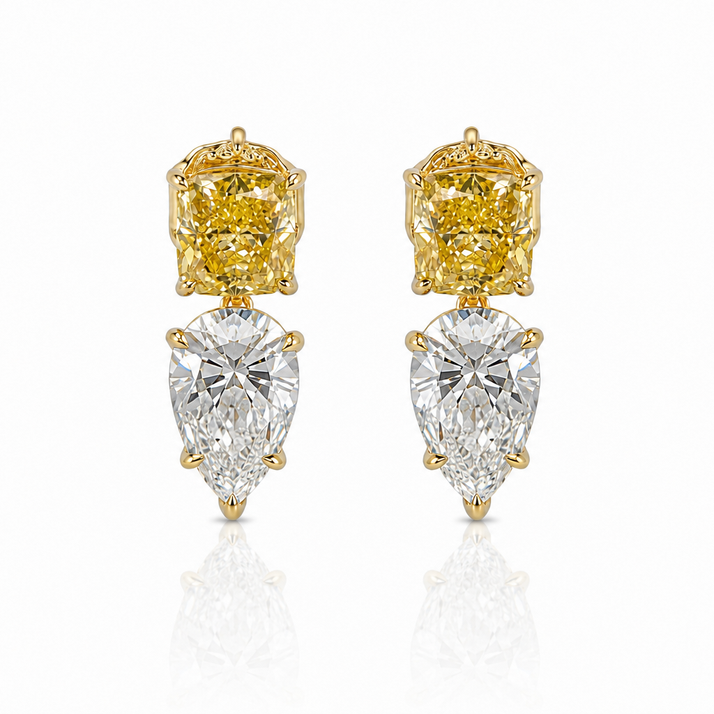 Gold Lab Yellow Diamond and Pear Drop Earrings