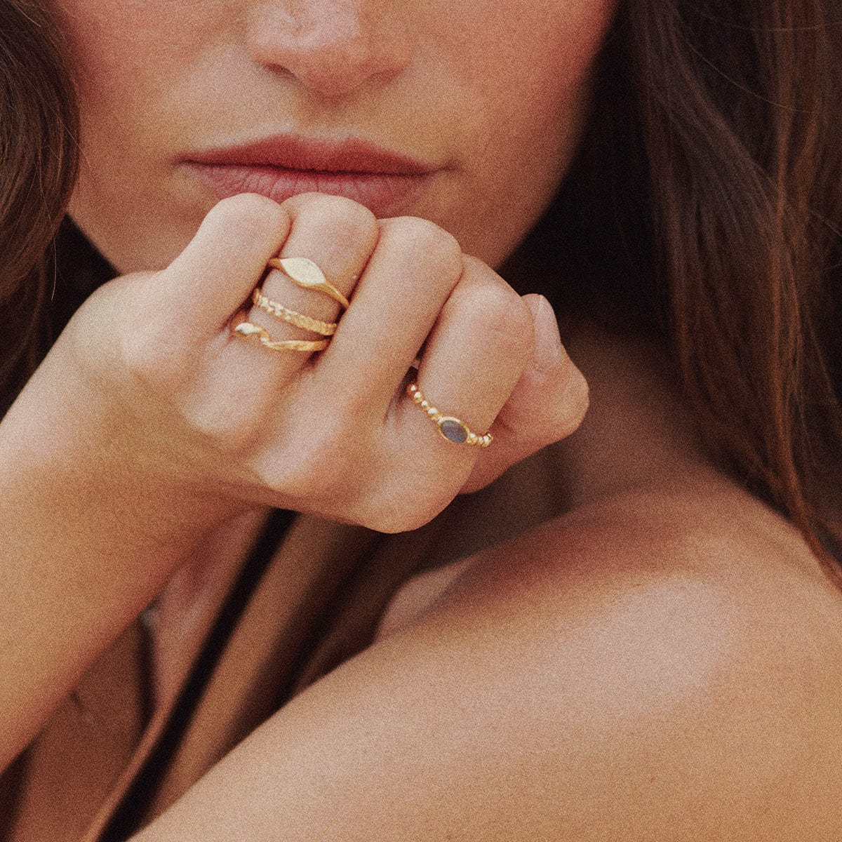 Labradorite Healing Stone Bobble Ring 18ct Gold Plate