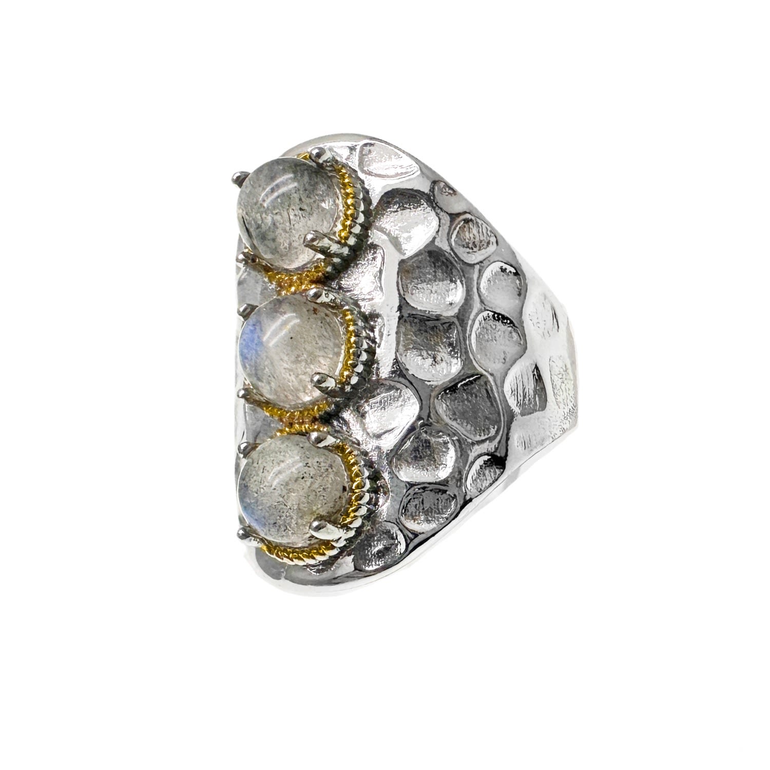 Labradorite Stone Nugget Platinum Plated Brass Ring