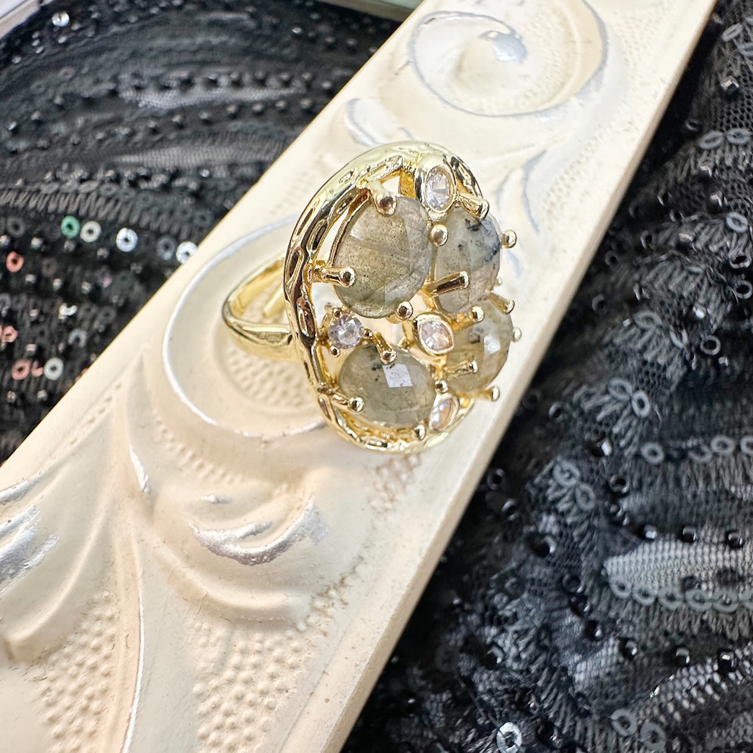 Labradorite Stones Statement Ring