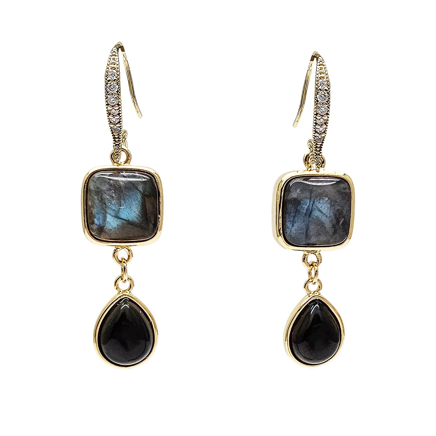 Labradorite With Teardrop Obsidian Earrings