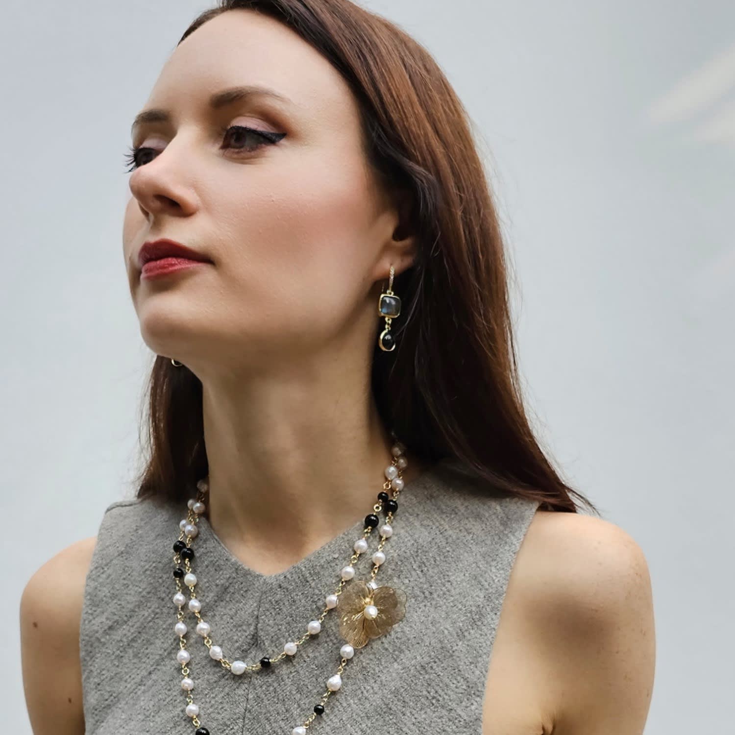 Labradorite With Teardrop Obsidian Earrings