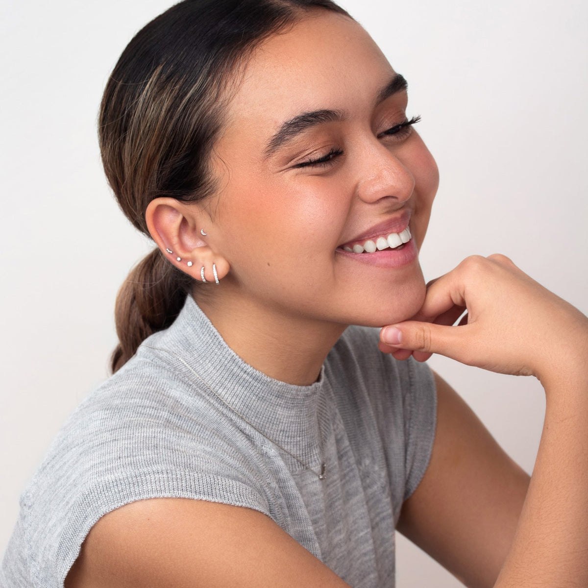 9k Medium Diamond Dotty Hoops