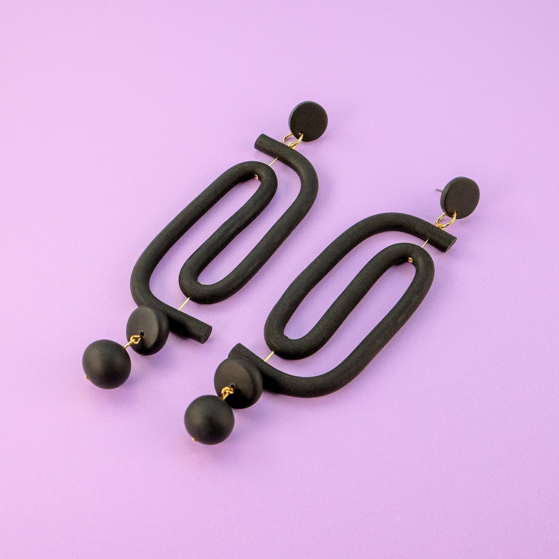 Labyrinth Dangly Statement Earrings In Black